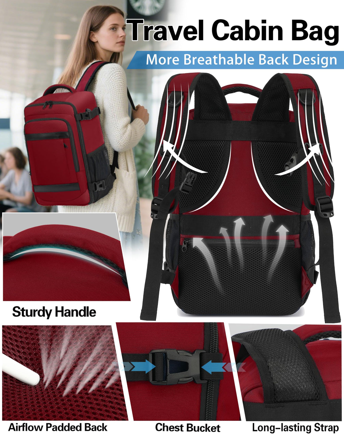 KLOSTAIN Cabin Bags 40x20x25 for Ryanair Underseat Travel Backpack Hand Luggage Carry-ons Bag Cabin Size 20L for Airplanes Flight Ruscksack Black
