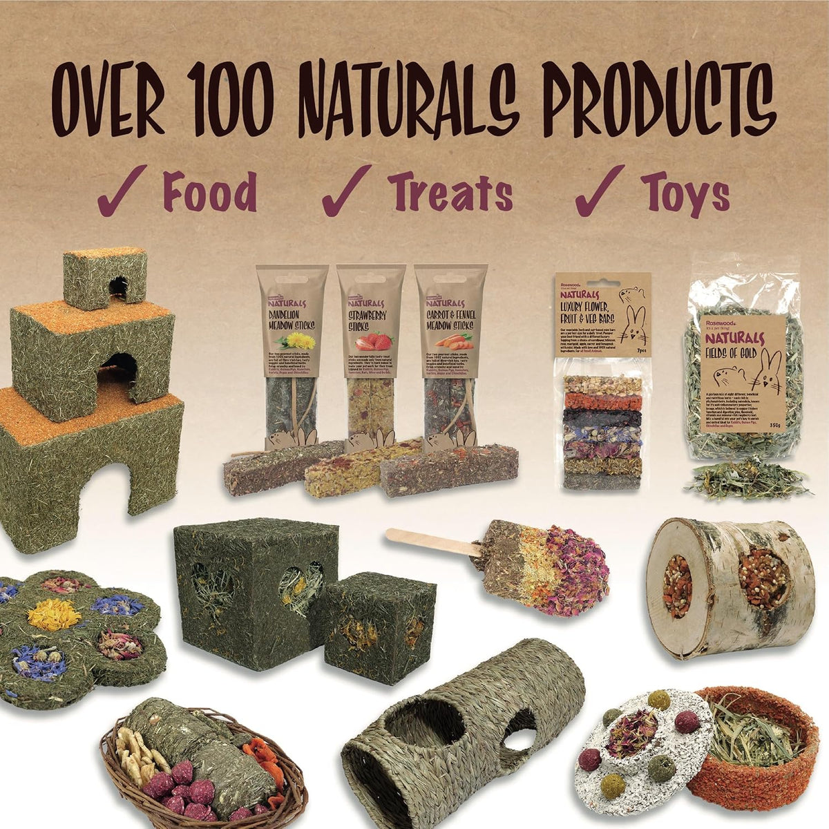 Rosewood Naturals I Love Hay Forage Cube, Small Animal Treat and Gnaw Toy for Rabbits, Guinea Pigs, Chinchillas, Degus, Hamsters, Gerbils, Mice and Rats - Medium (Pack of 2)