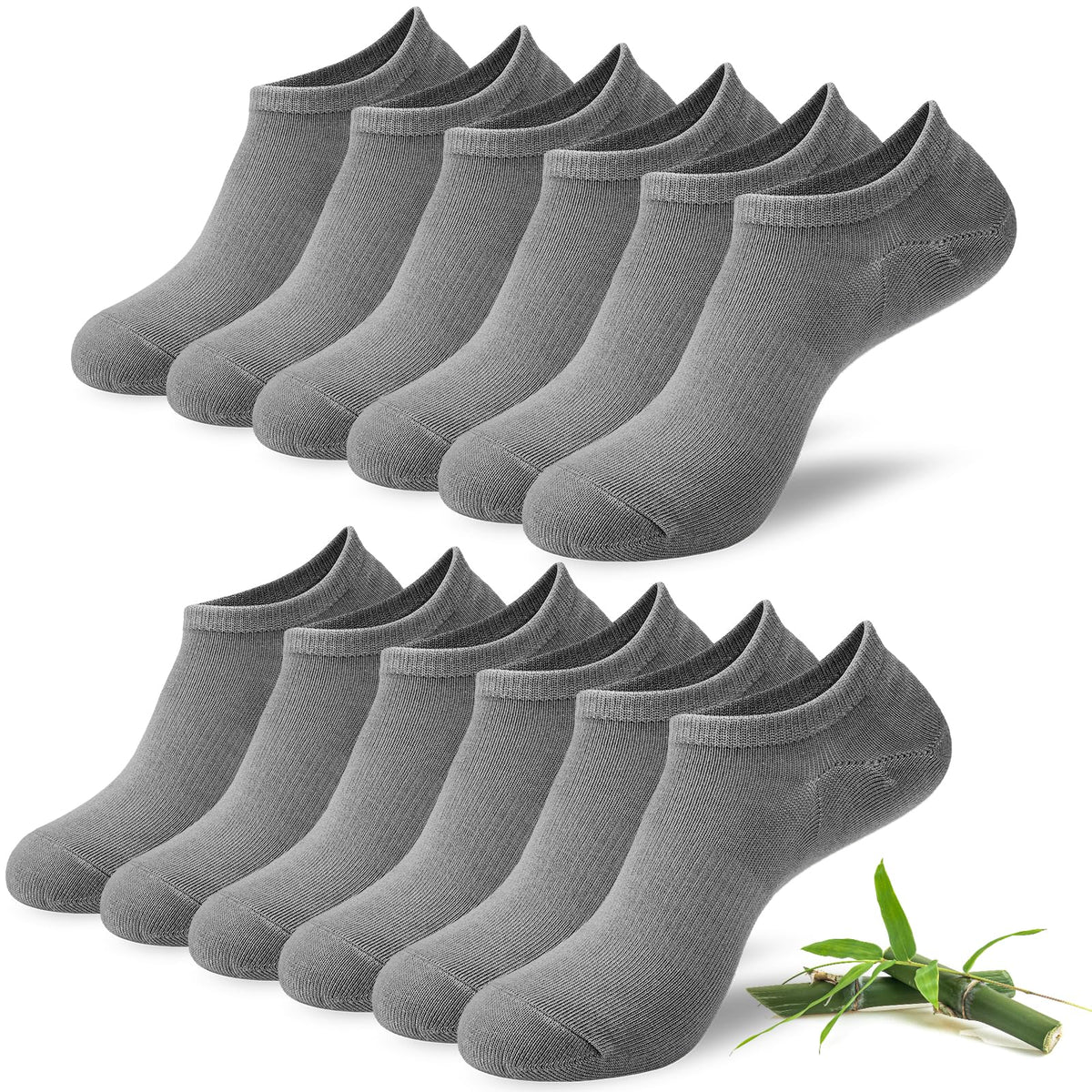 Niofind Bamboo Trainer Socks for Womens & Mens, 6 Pairs, Non Slip No Show