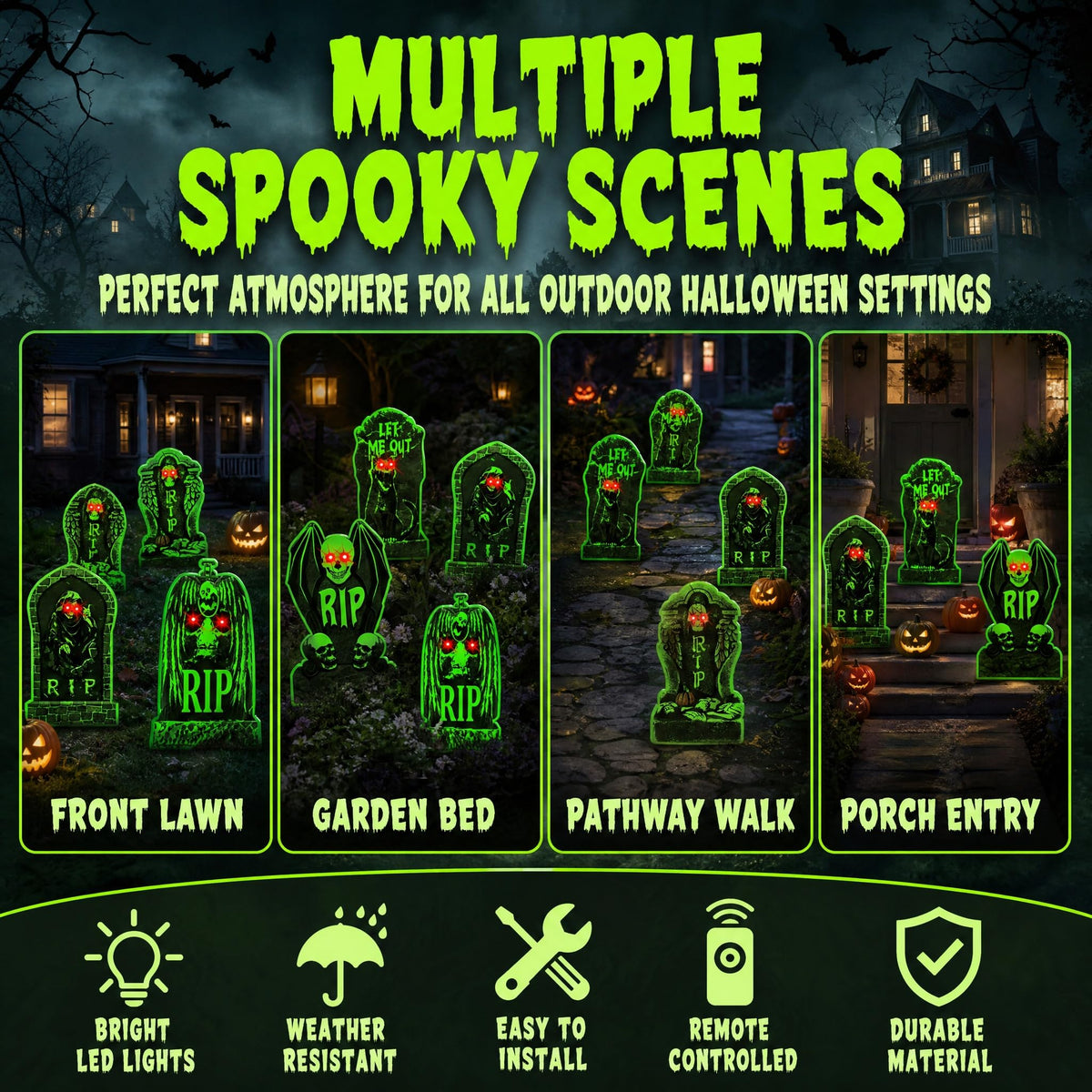 10 Pack Halloween Yard Signs, Fluorescent Skeleton Hands and Tombstones