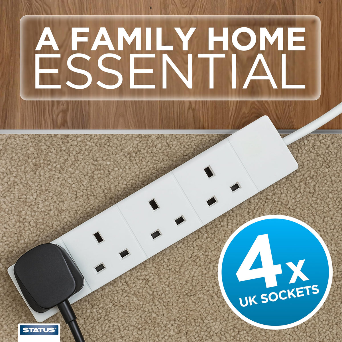 STATUS 6 Socket Extension Lead, 2m Multi-Plug Power Strip for Home, Office or Gaming Set-ups, White (S6W2MS12)