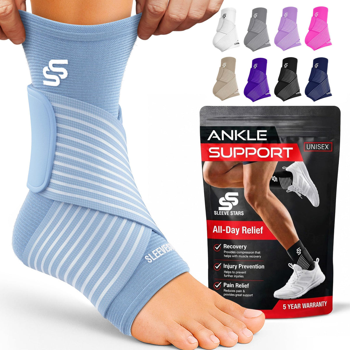 Sleeve Stars Ankle Brace Men & Women Support (Single/L:12"-13"/Black)
