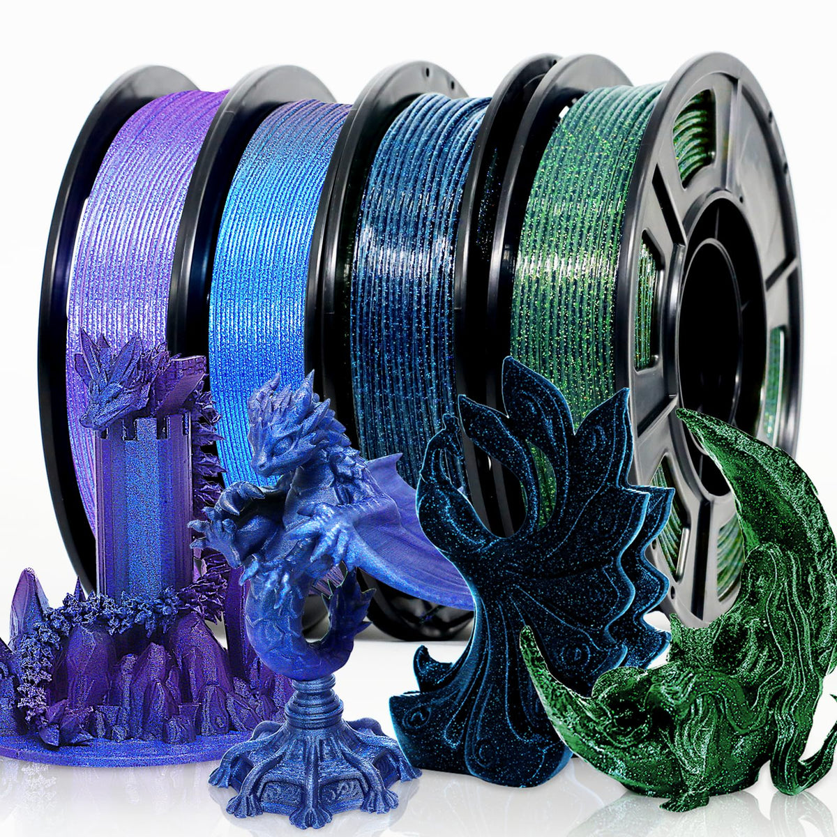 Reprapper 4X 250g Color Pack – Dual Color PLA Filament 1.75mm for 3D Printer & 3D Pen, Multicolour Filament, 4 x 250g Matte Red/Blue, Matte Purple/Green, Silk Red/Blue, and Silk Purple/Green