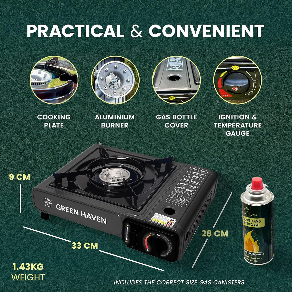 Green Haven Portable Camping Stove | 4 Butane Gas, Carry Case