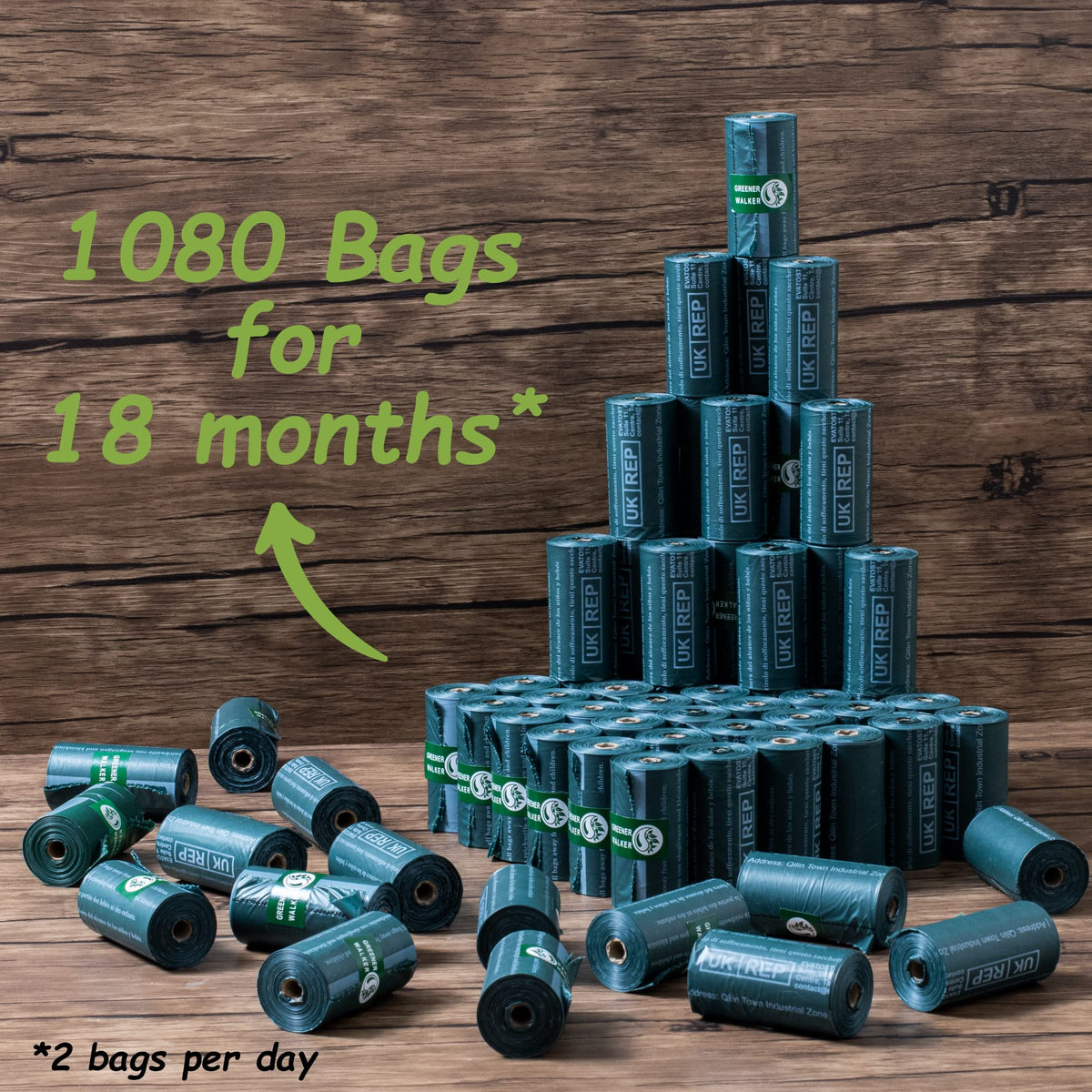 GREENER WALKER Poo Bags for Dog Waste, 540 Extra Thick Strong 100% Leak Proof Biodegradable Dog Poo Bags (Green)
