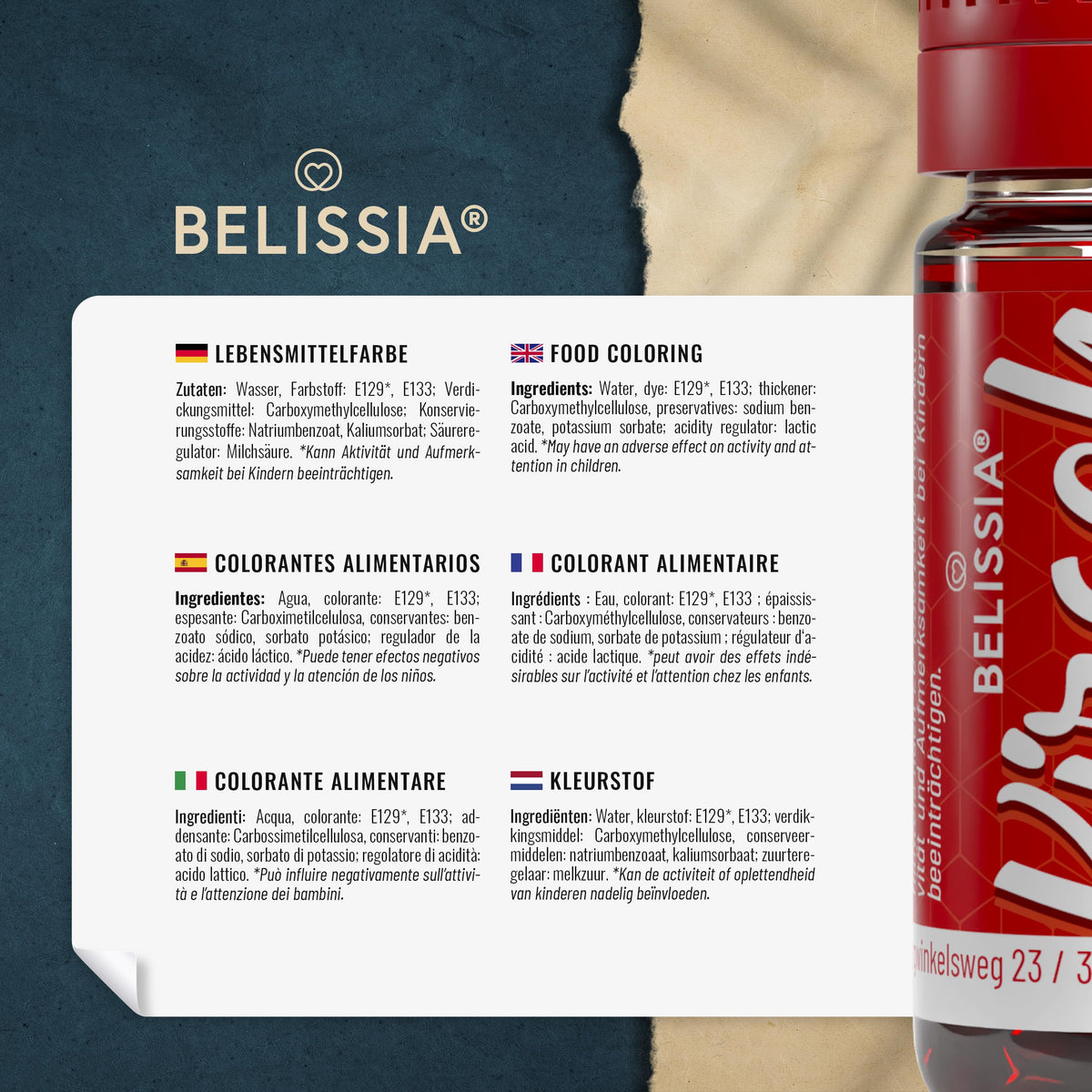Belissia Liquid Food Colouring Rosa 10ml for Cooking and Baking