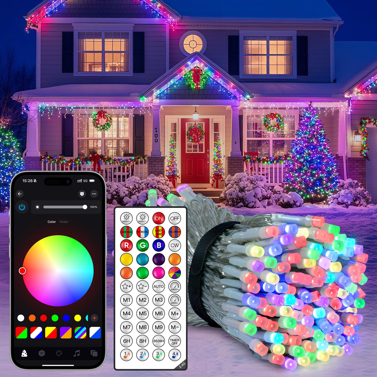 Ollny Fairy Lights Mains Powered 20m 200 LED Outdoor String Plug Remote