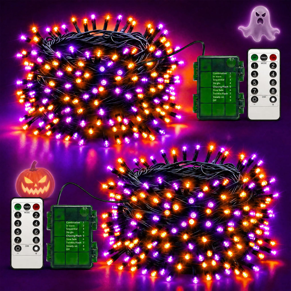 Halloween Lights Outdoor Remote,Orange Purple Fairy Light Battery Operated