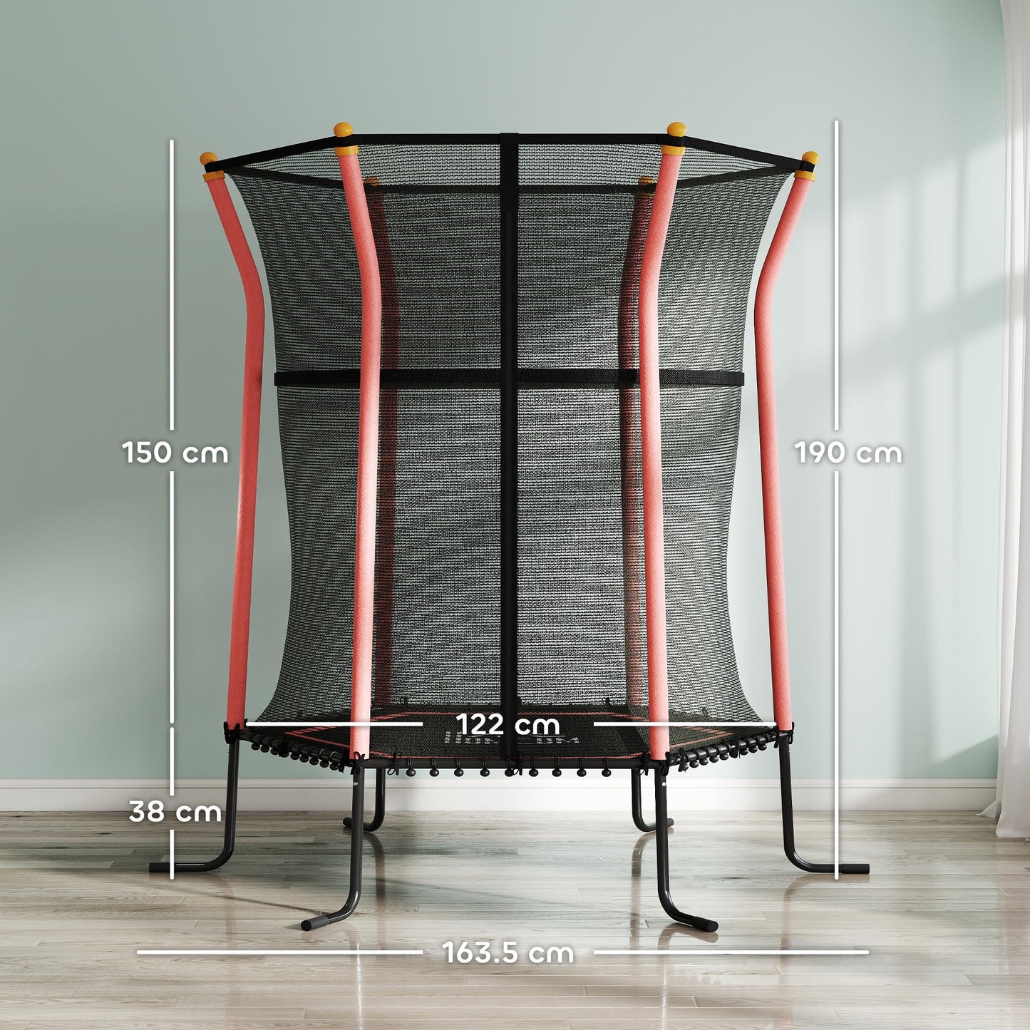 Homcom 4 FT Kids Trampoline, 48 Inch Toddler Trampoline with Enclosure Net Indoor Outdoor for Child Toddler Age 3-10 Years