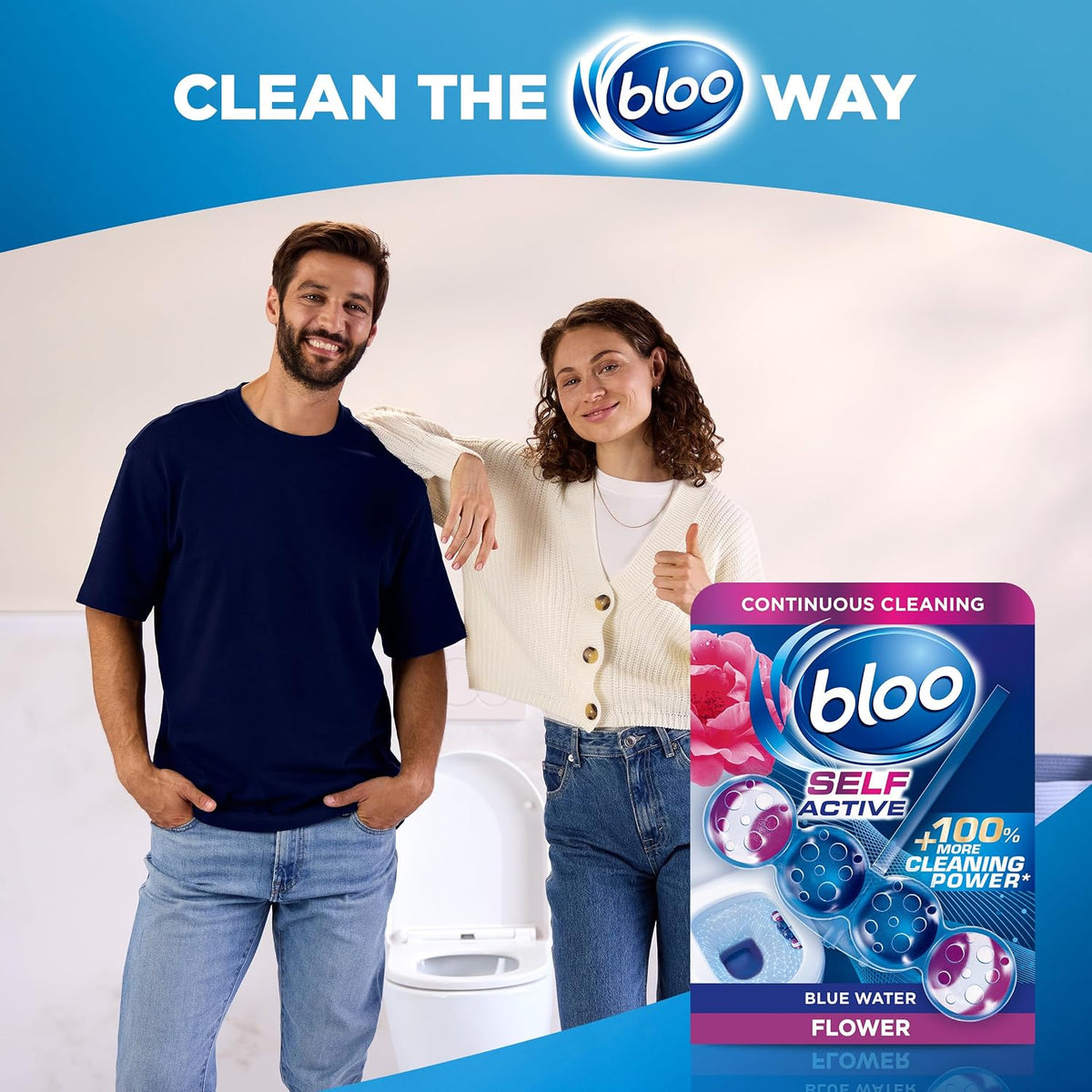 Bloo Self Active Single Toilet Rim Block and Bowl Cleaner with Flower. Hanging Toilet Bowl Cleaner Rim Block with 100% More Cleaning Power.