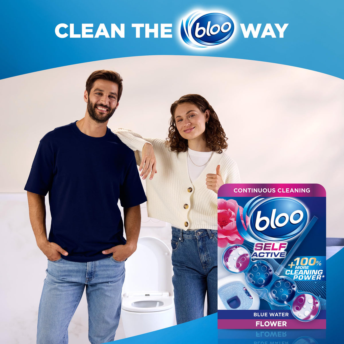 Bloo Self Active Single Toilet Rim Block and Bowl Cleaner with Flower. Hanging Toilet Bowl Cleaner Rim Block with 100% More Cleaning Power.