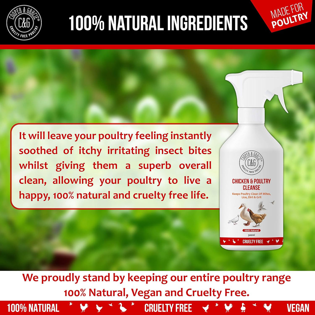 Cooper and Gracie Chicken & Poultry Cleanse Spray, Red Mite & Lice Care