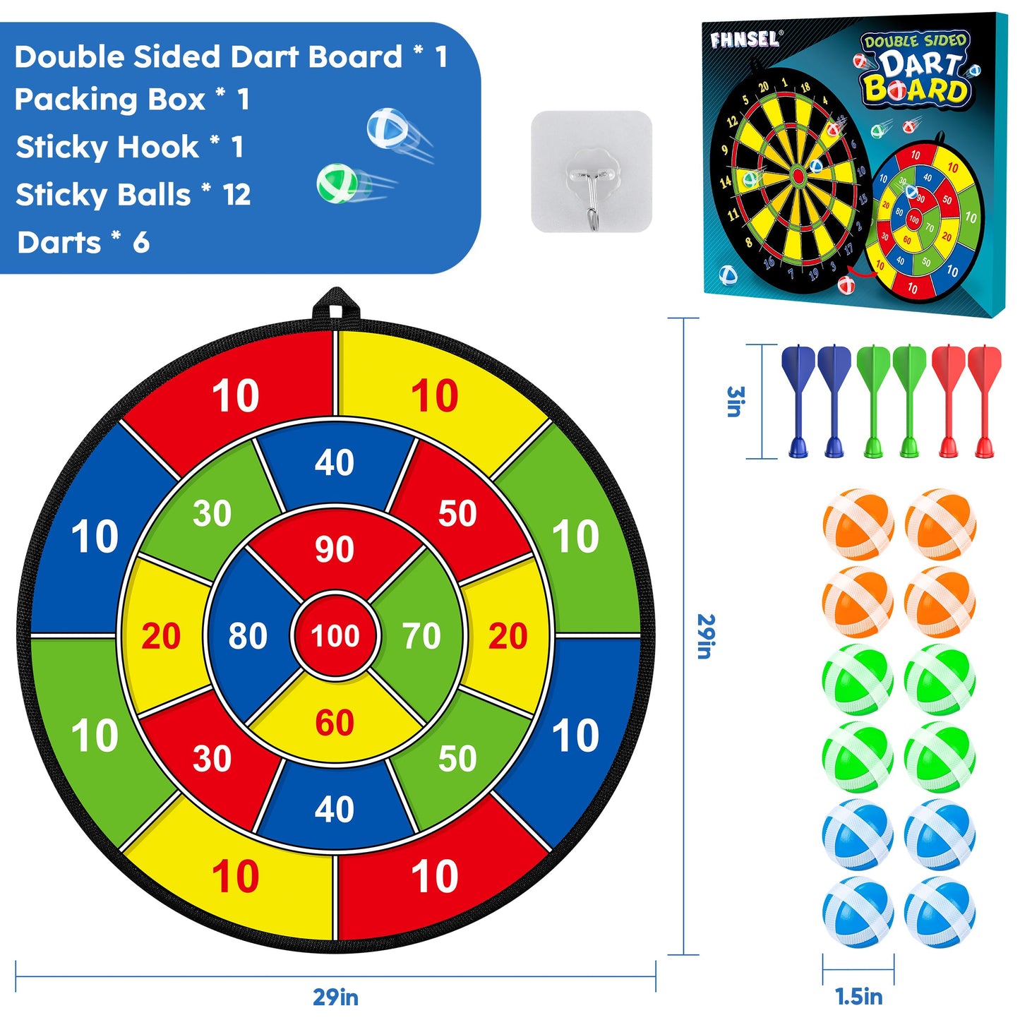 Kids Dart Board Set,Double Sided Dart Board,12 Sticky Balls,6 Darts,Indoor & Outdoor Party Games Toys Gifts for 3 4 5 6 7 8 9 10 11 12+ Year Old Boys Girls Adult