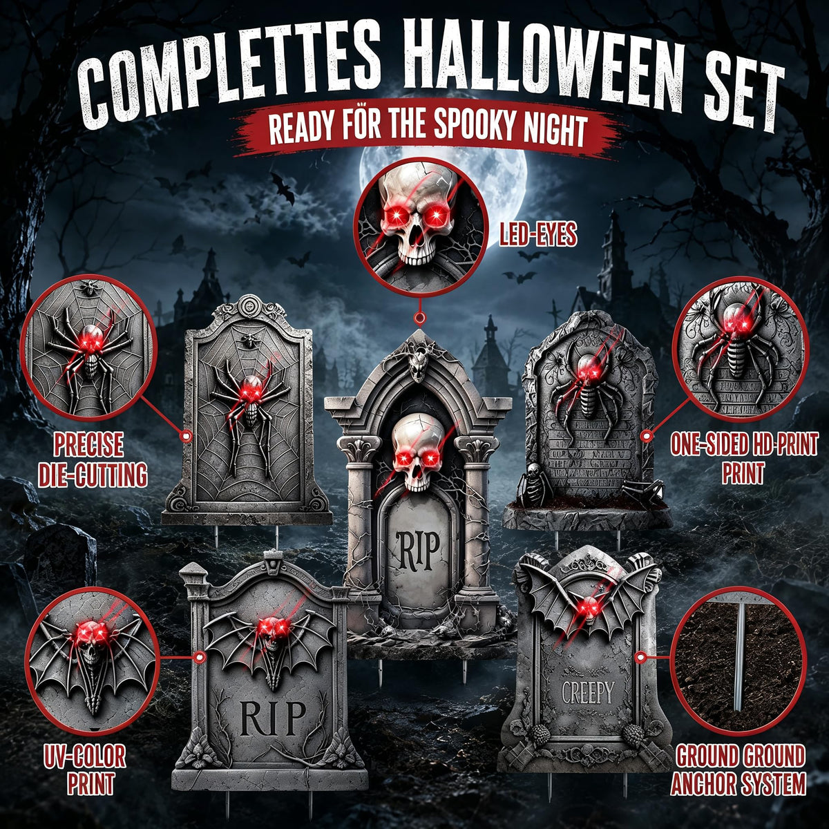 10 Pack Halloween Yard Signs, Fluorescent Skeleton Hands and Tombstones