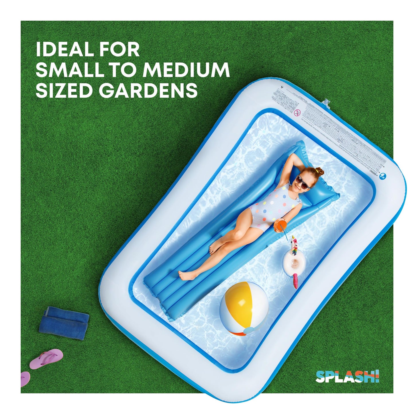 SPLASH! 8.5ft Rectangular Inflatable Swimming Pool — 780 Litre Capacity