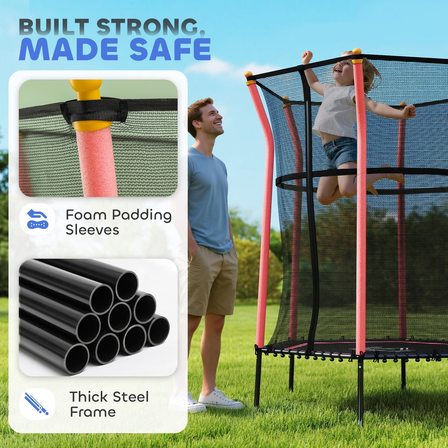 Homcom 4 FT Kids Trampoline, 48 Inch Toddler Trampoline with Enclosure Net Indoor Outdoor for Child Toddler Age 3-10 Years