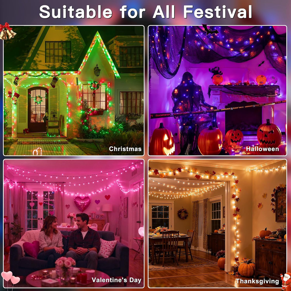 Ollny Smart Outdoor Fairy Lights, 20m 200 LEDs, RGB+W, App Control