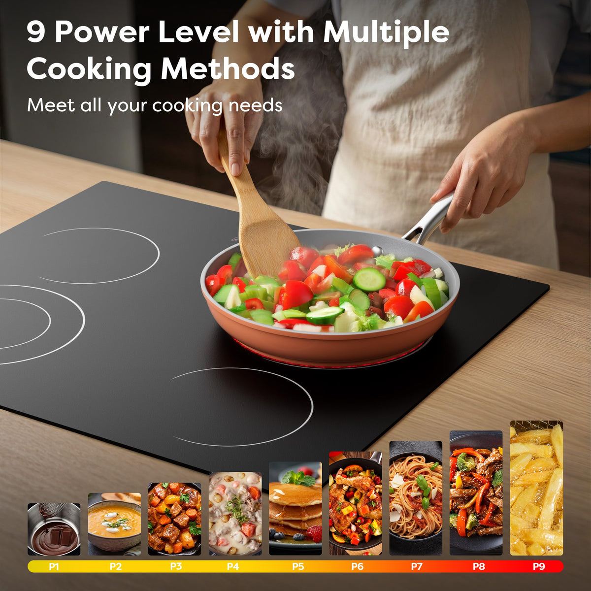 CDV 60cm Ceramic Hob 4 Zones 6400W Dual Ring Built-in Hardwired CDVER64B