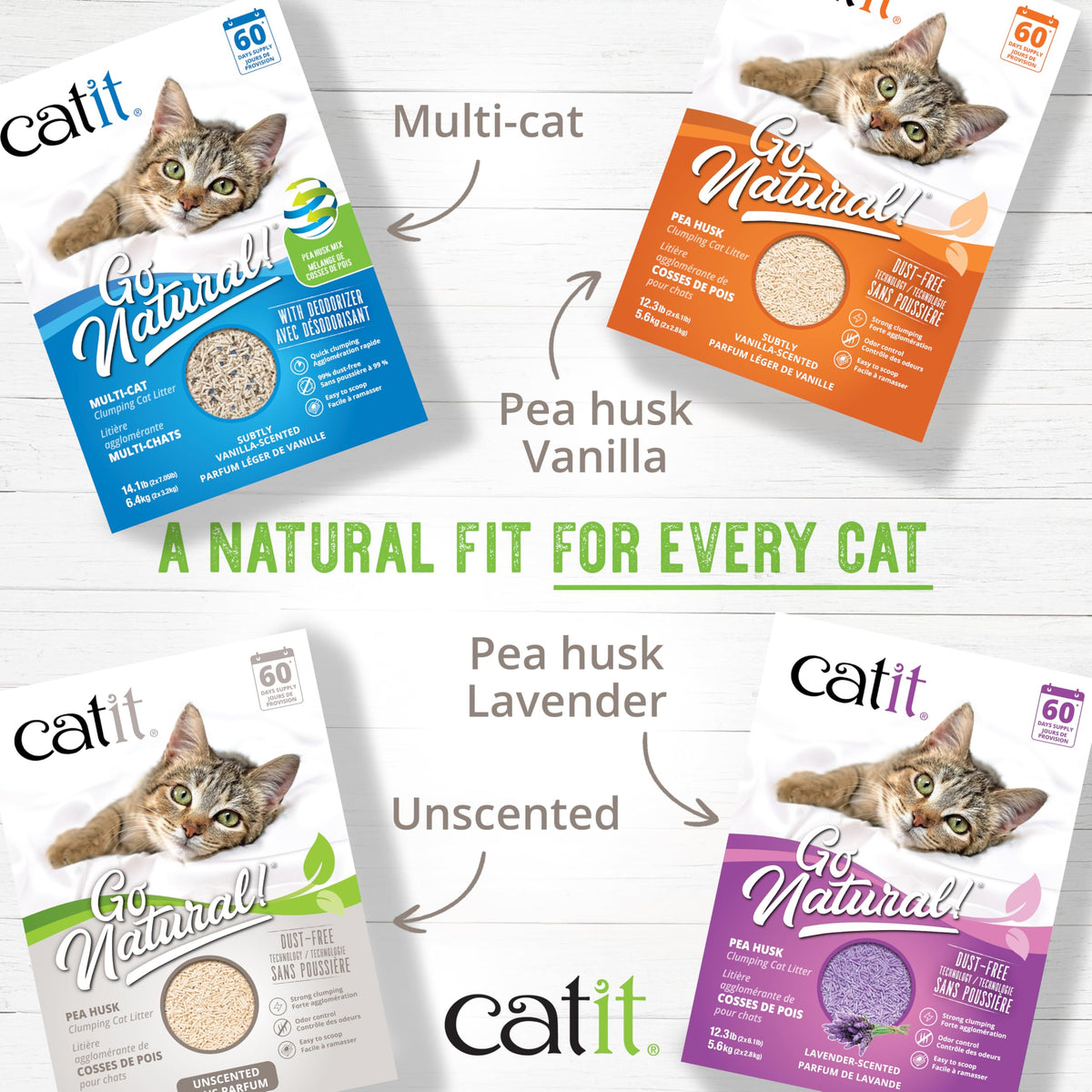 Catit Go Natural Vanilla Scented Pea Husk Clumping Cat Litter, Deodorising, 99.9% Dust-Free, Fast Clumping Cat Litter, Plant-Based Litter for Cats & Kittens, 5.6kg (2 x 2.8kg)