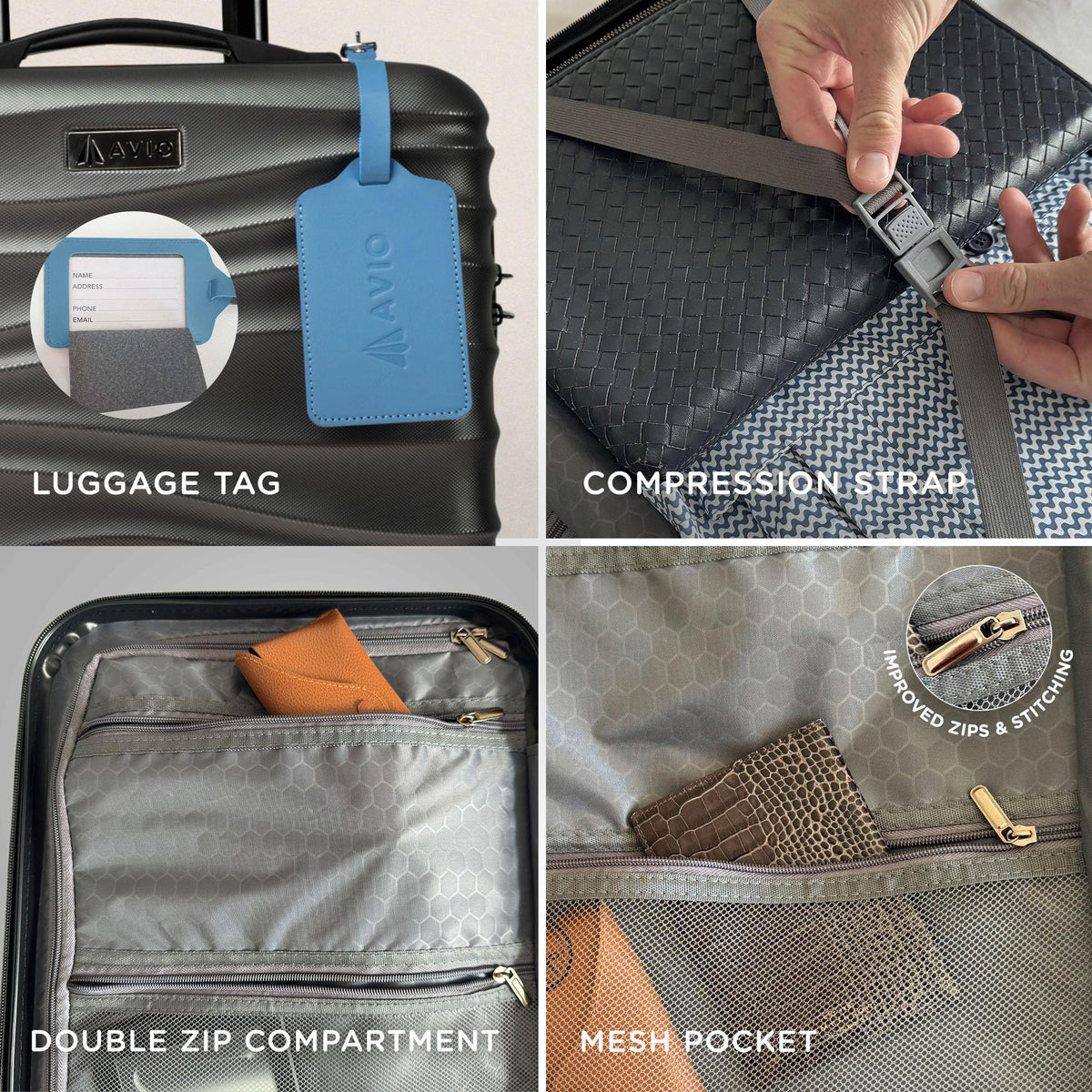 Avio Carry-On Cabin Luggage 55x40x20cm | Hard Shell Suitcase 4 Wheels