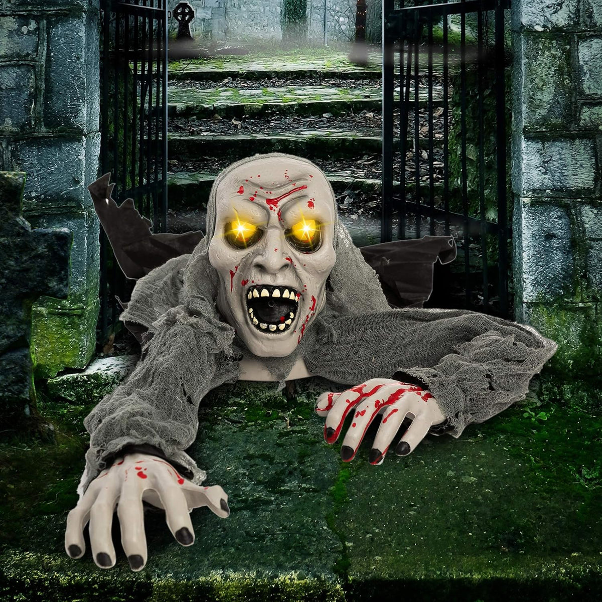 JOYIN Halloween Light-Up Zombie Groundbreaker Animated with Bloodstain and Creepy Sound for Outdoor, Lawn, Yard, Patio Decoration, Haunted House Decorations