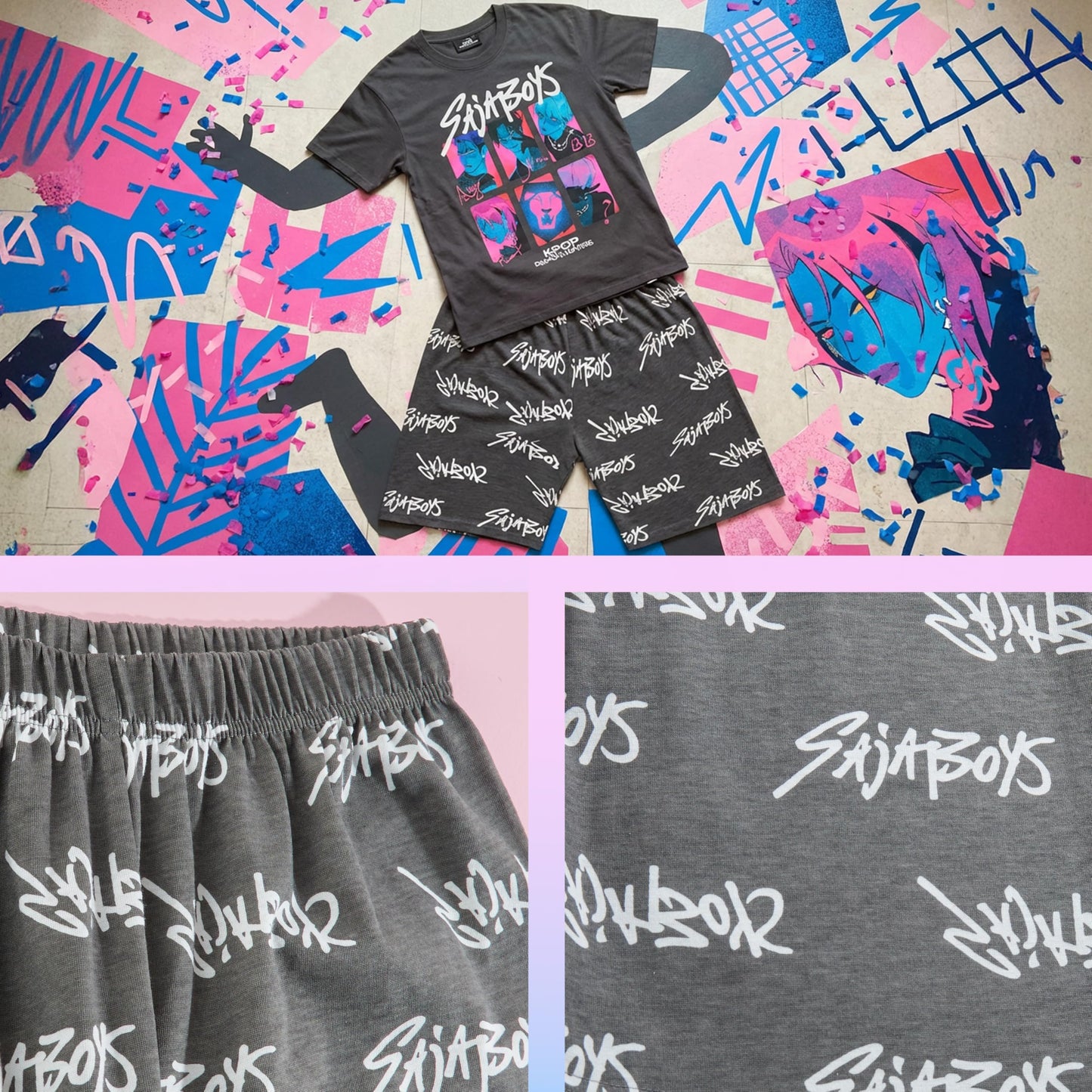 KPop Demon Hunters Official Girls Pyjama Set 5-14 Yrs, 2 Pcs Pjs Shorts & T-shirt, Huntrix Saja Boys Derpy Tiger Merch Gifts