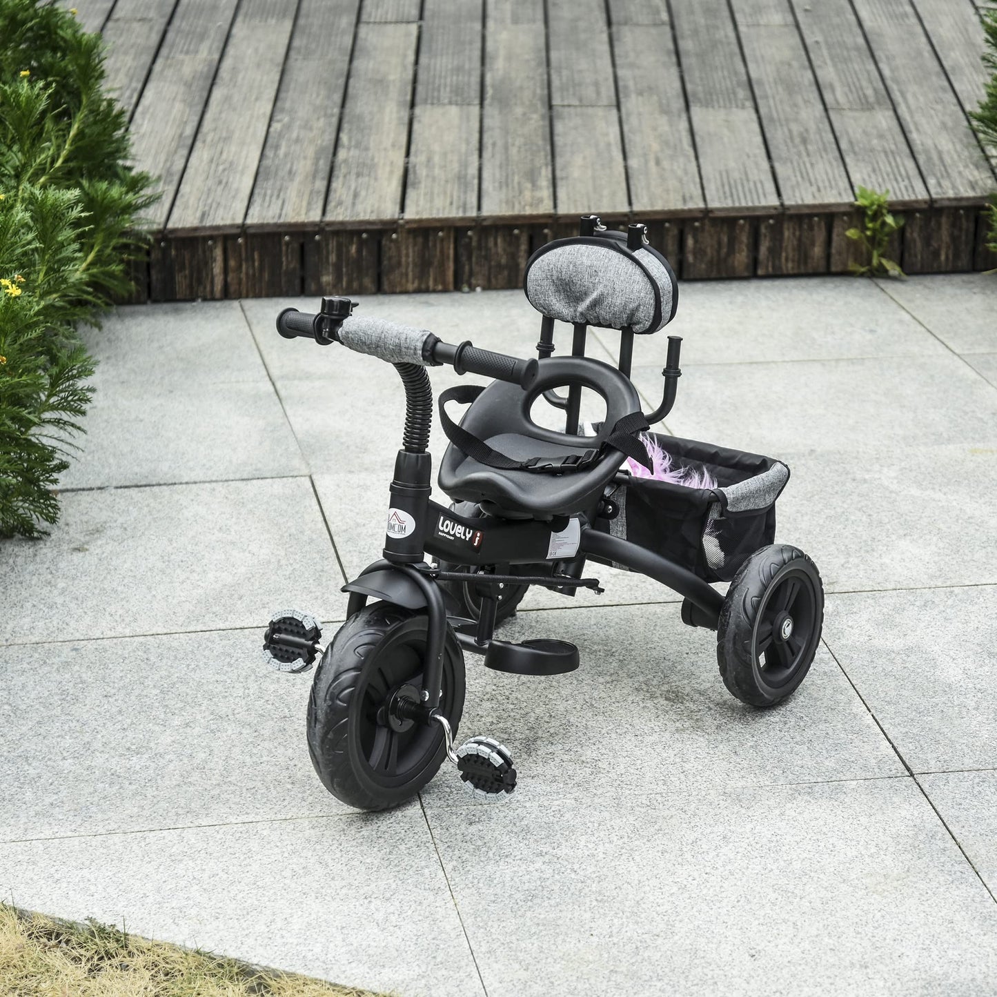 HOMCOM 4 in 1 Tricycle for Kids Toddler Trike with Parent Handle Push Along Pedal Trike Removable Canopy Safety Belt Storage Footrest for 18 Months to 5 Years Grey