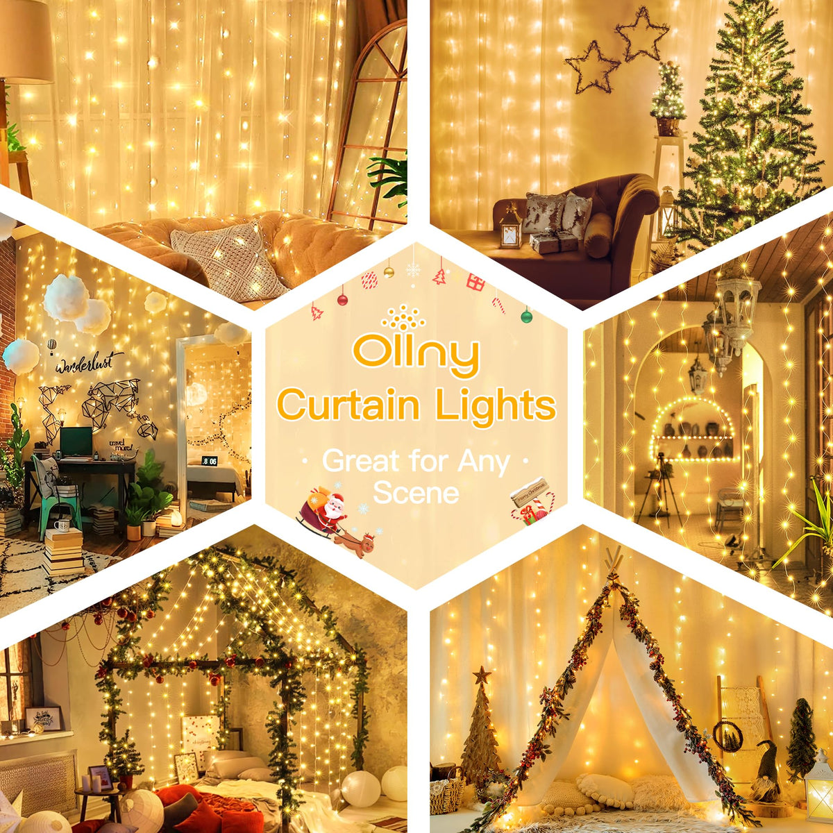 Ollny Curtain Fairy Lights, 200 LEDs 2mx2m Window String Lights Multicolour