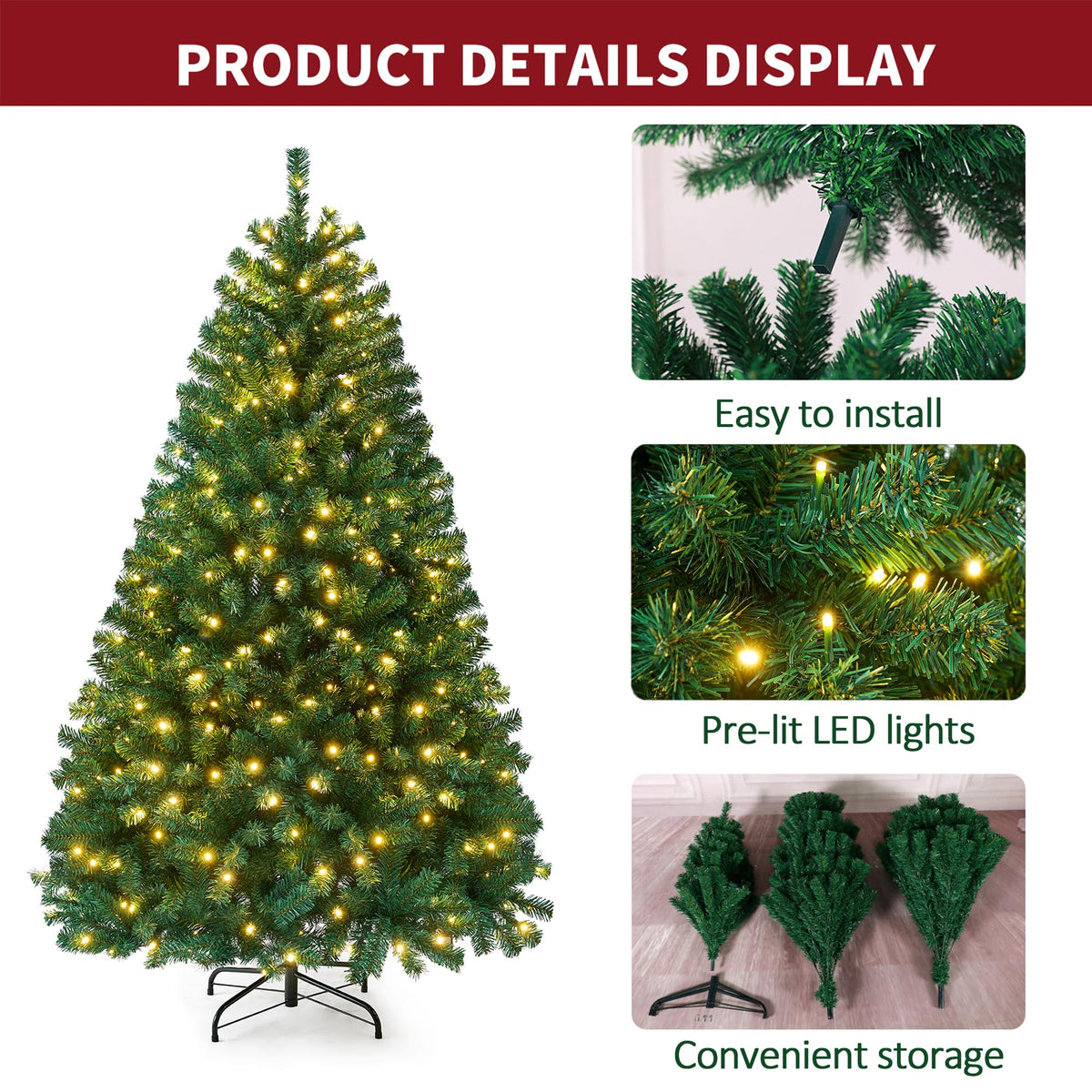 7ft Premium Christmas Tree 1432 Branch Tips Green Xmas Trees Bushy Artificial Christmas Tree Pine Tree with Metal Stand Easy to Assemble Realistic Spruce Branches Christmas Tree for Indoor and Outdoor