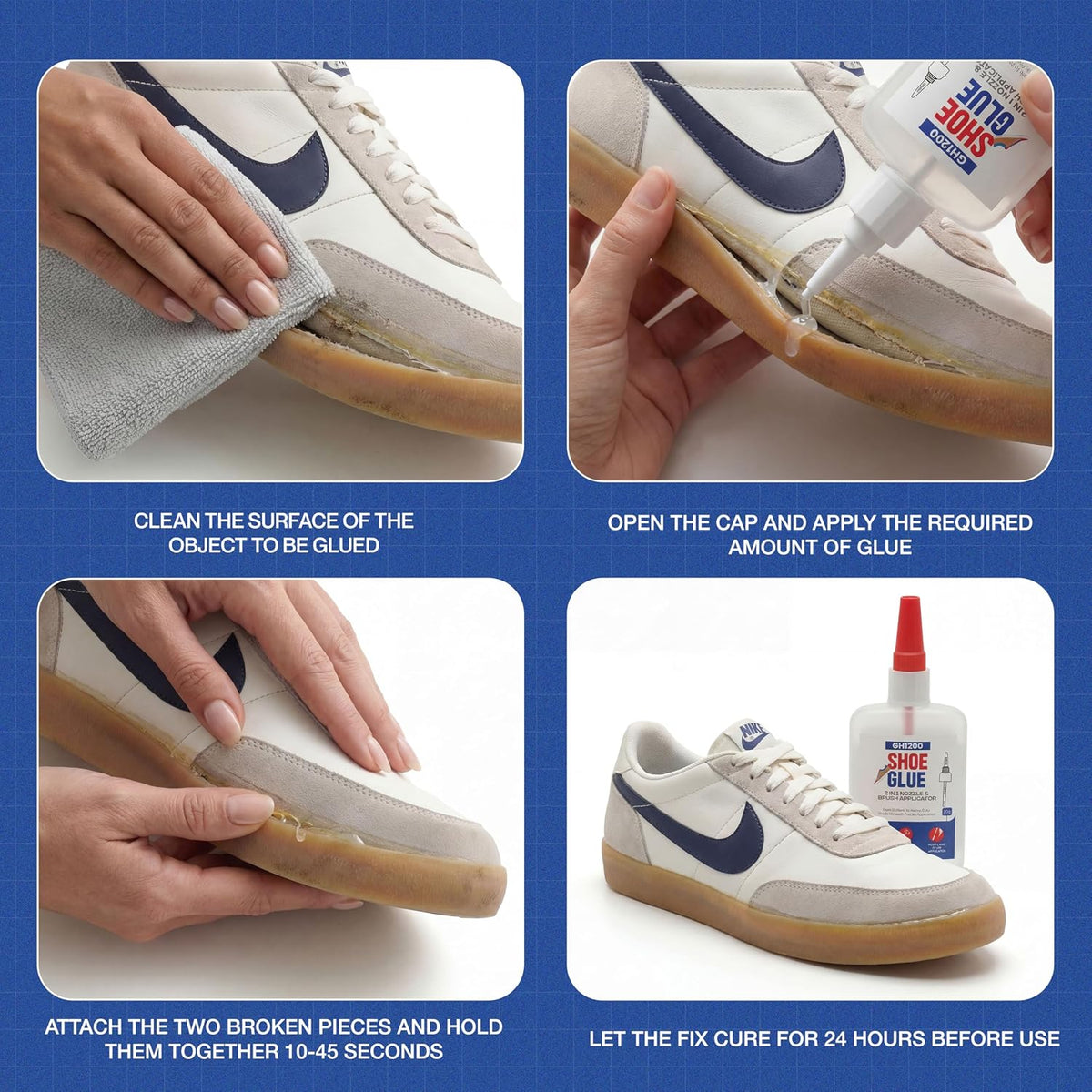GH1200 (2-IN-1) Shoe Glue Sole Repair Waterproof with Brush Applicator and Nozzle - Clear Drying & Strong Shoe Repair Superglue for shoes - Non-Stiff Repairs, Fixes Sneakers, High Heels, Crocs & More