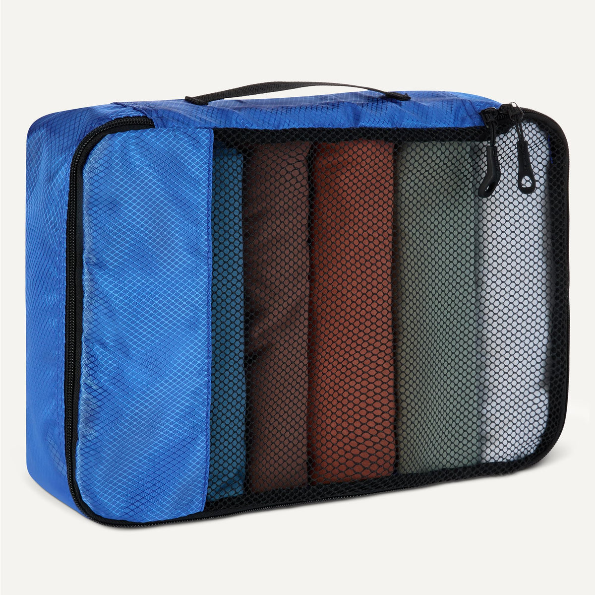 Amazon Essentials 4-Piece Packing Cubes Travel Accessories Set, Luggage Organiser with Double Zip, Mesh Top, 100% Polyester, Medium, Black (Previously Amazon Basics)