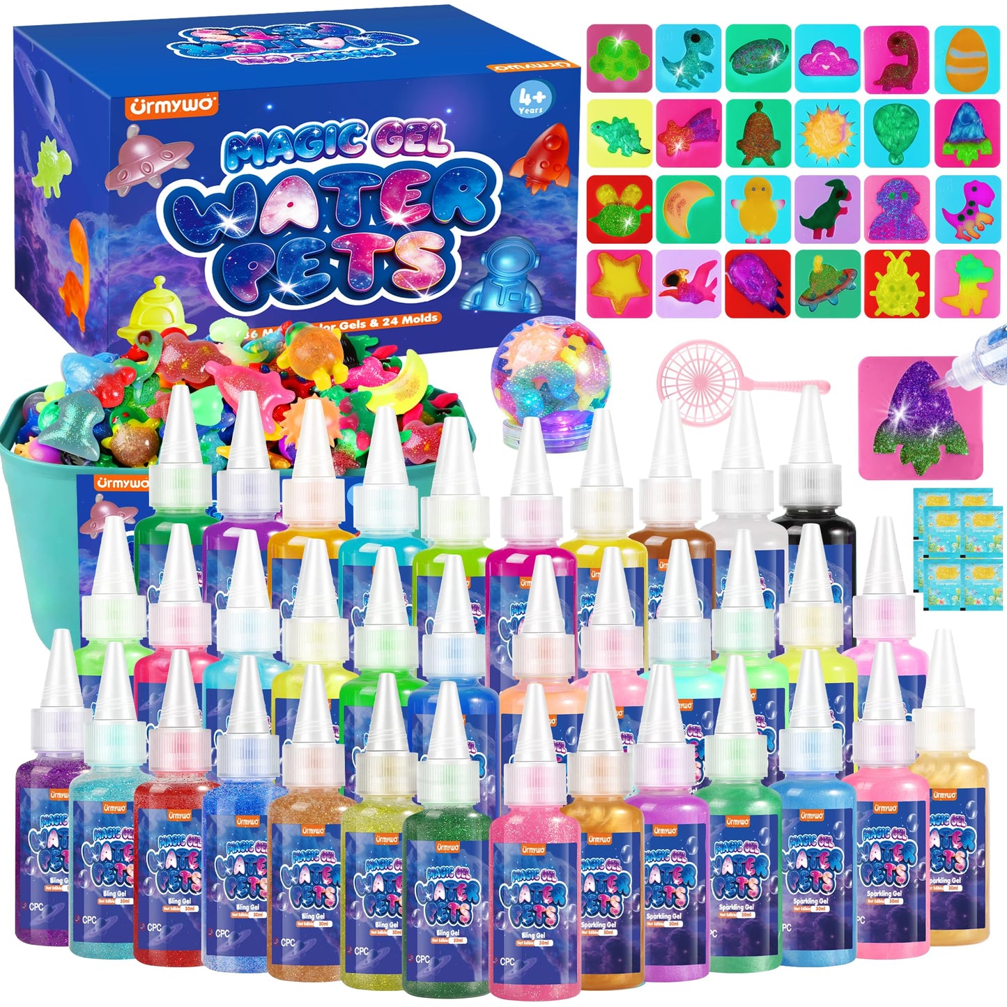 URMYWO Magic Water Elf Toy Kit, DIY 3D Magic Gel Pet Toy Set, 12 Gels & 10 Molds,Easter Gifts Craft & Art Kits for Kids 4 5 6 7 8 9 10 Years Old Mermaid Theme
