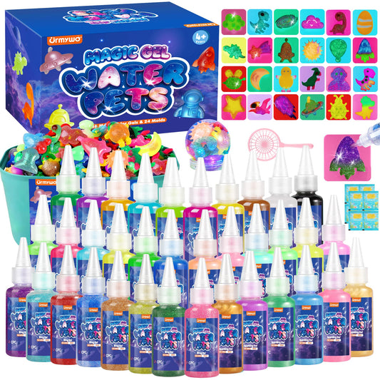 URMYWO Magic Water Elf DIY Gel Toy Kit — 12 Gels, 10 Mermaid Moulds, Glow-in-the-Dark | Ages 4+