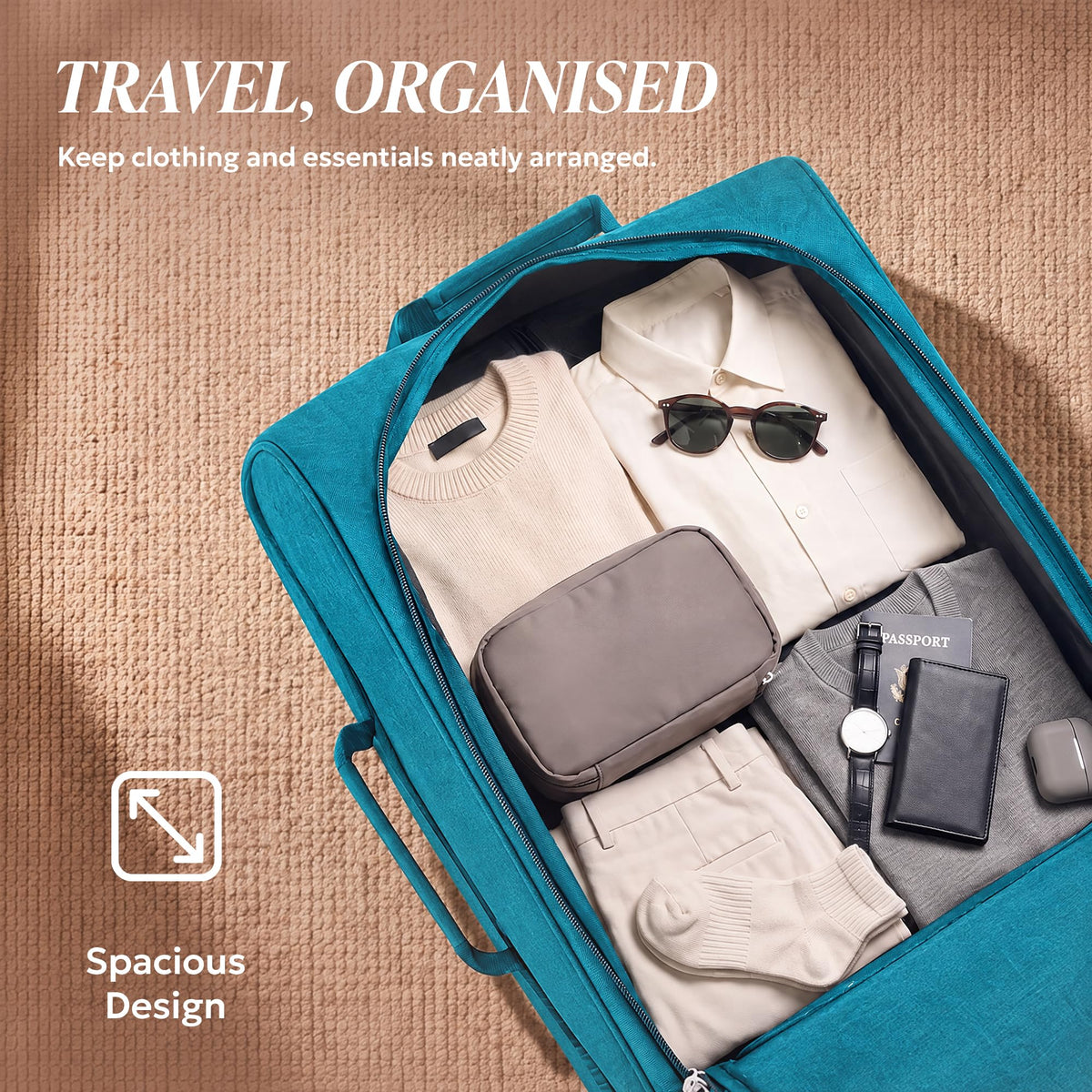 LUGG Lightweight Cabin Luggage, 600D Polyester, Solid Wheels, 45x36x20cm