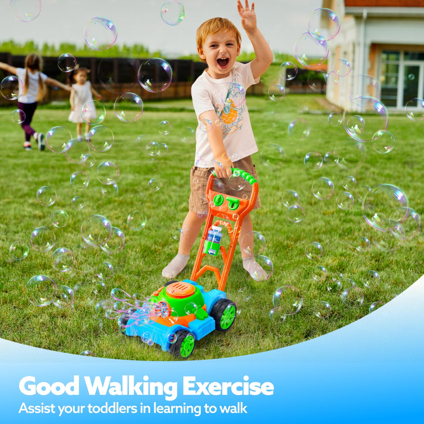SLOOSH Bubble Lawn Mower Toddler Toys for Kids Bubble Machine Summer Outdoor Push Toy Games, Backyard Garden Outside Play Toddlers Preschool Boys Girls Birthday Gifts (Blue)