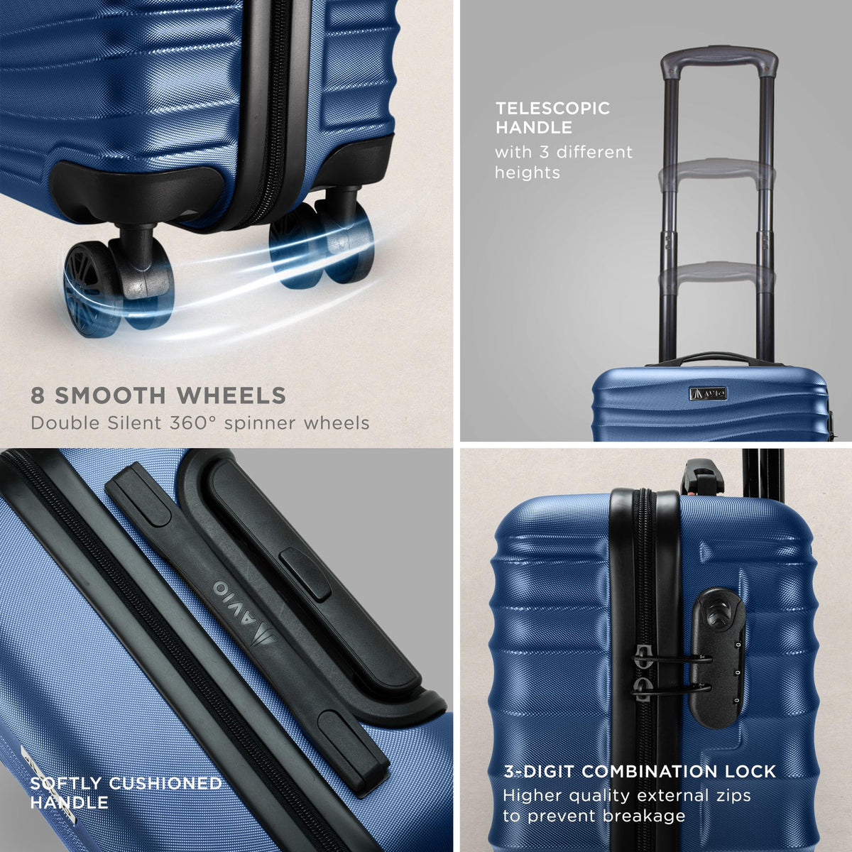 Avio Carry-On Cabin Luggage 55x40x20cm | Hard Shell Suitcase 4 Wheels