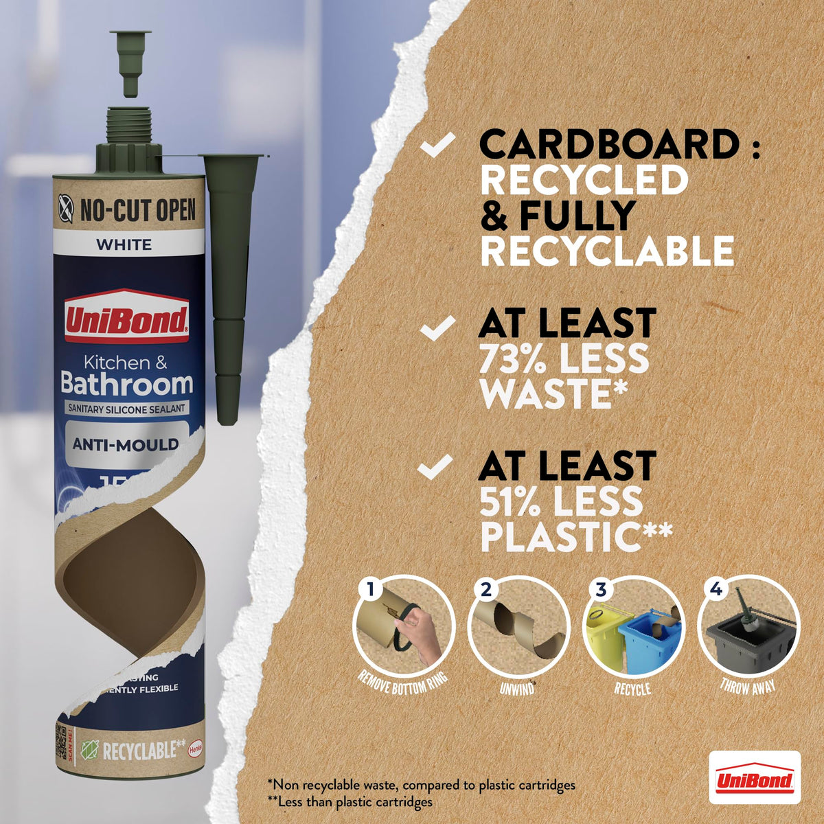 UniBond Kitchen and Bathroom, Mould-Resistant Transparent Sealant, 280 ml