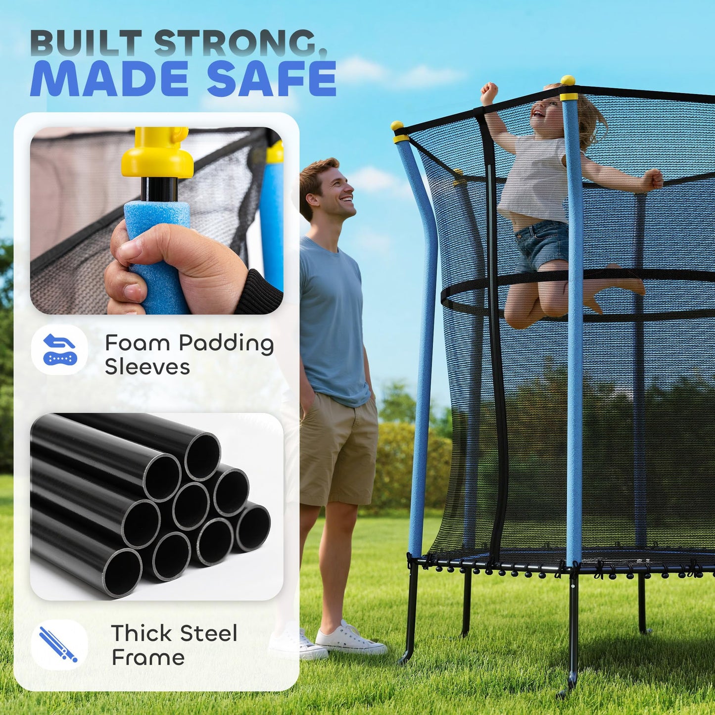 Homcom 4 FT Kids Trampoline, 48 Inch Toddler Trampoline with Enclosure Net Indoor Outdoor for Child Toddler Age 3-10 Years