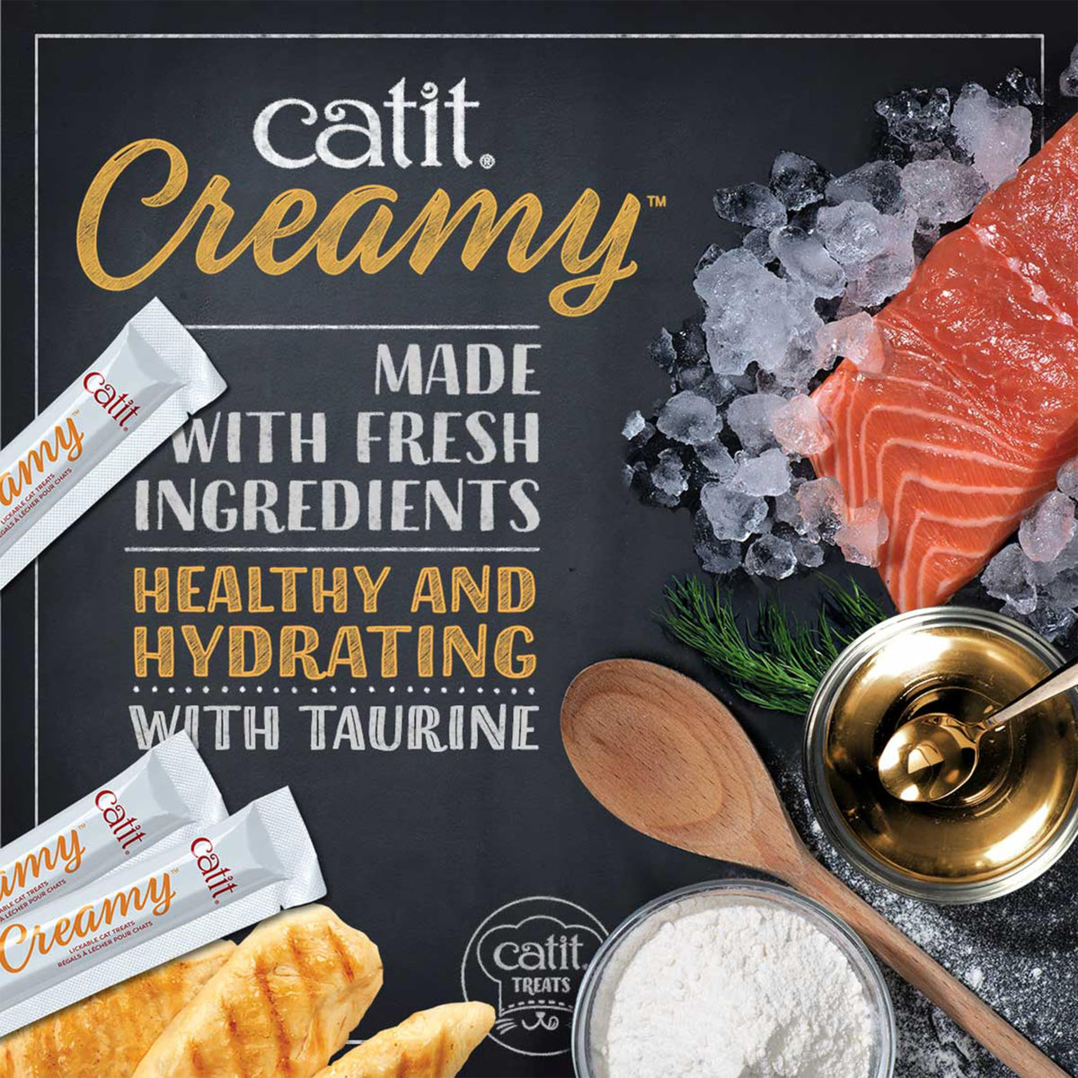 Catit Creamy Salmon & Prawn Lickable Cat Treats for Cats & Kittens 15x10g