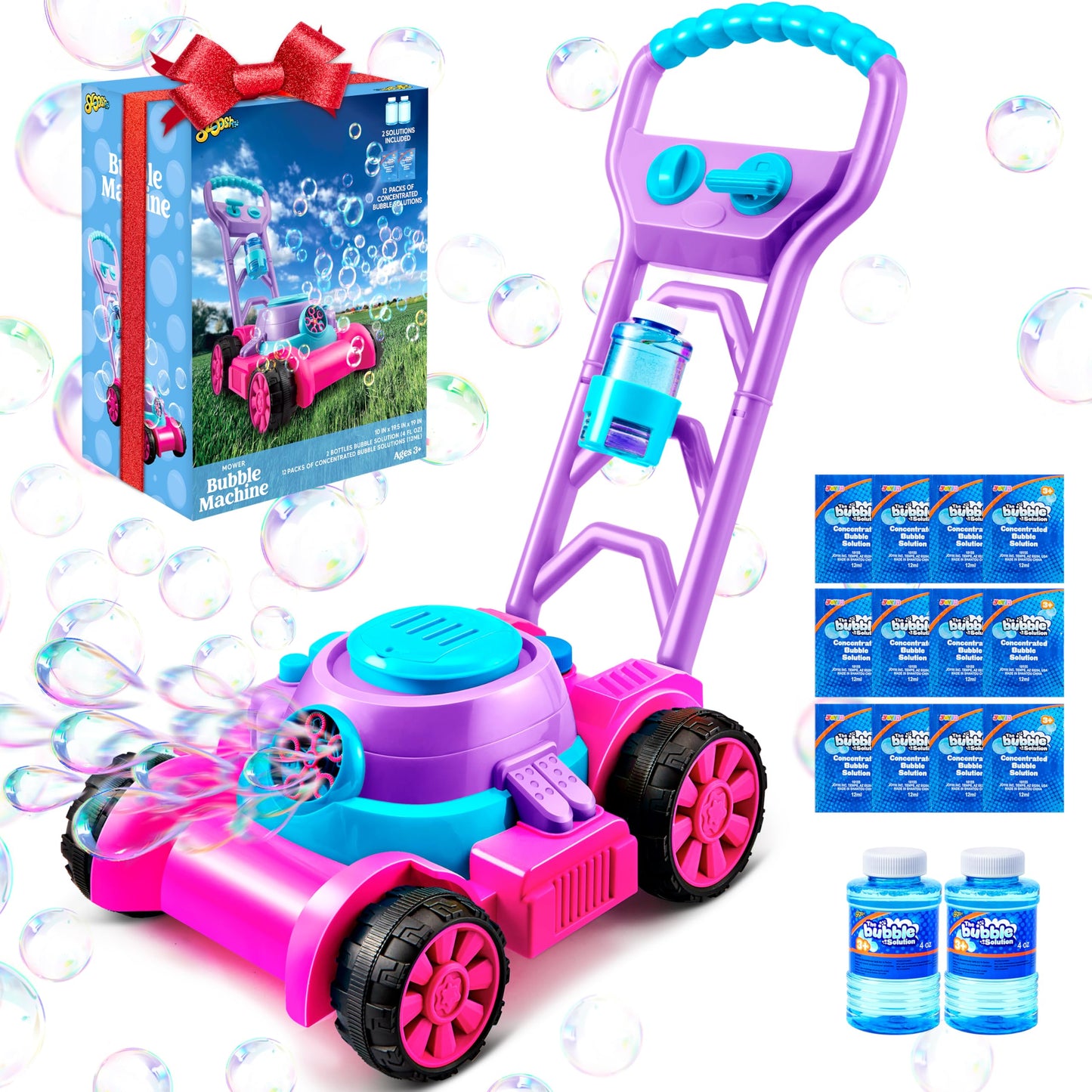 SLOOSH Bubble Lawn Mower Toddler Toys for Kids Bubble Machine Summer Outdoor Push Toy Games, Backyard Garden Outside Play Toddlers Preschool Boys Girls Birthday Gifts (Blue)