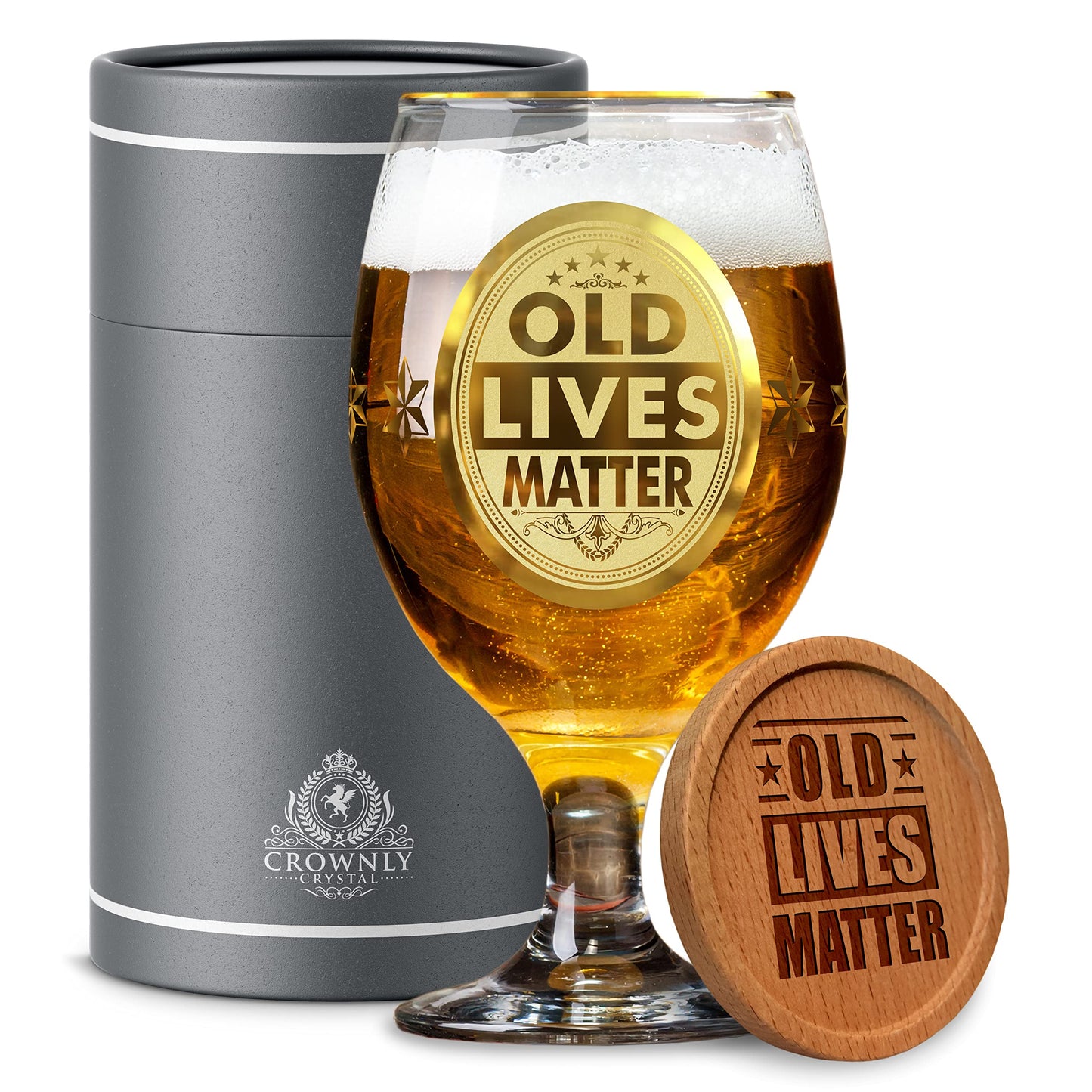 Crownly Crystal® Gold Birthday Gifts: Dad's Beer Glasses