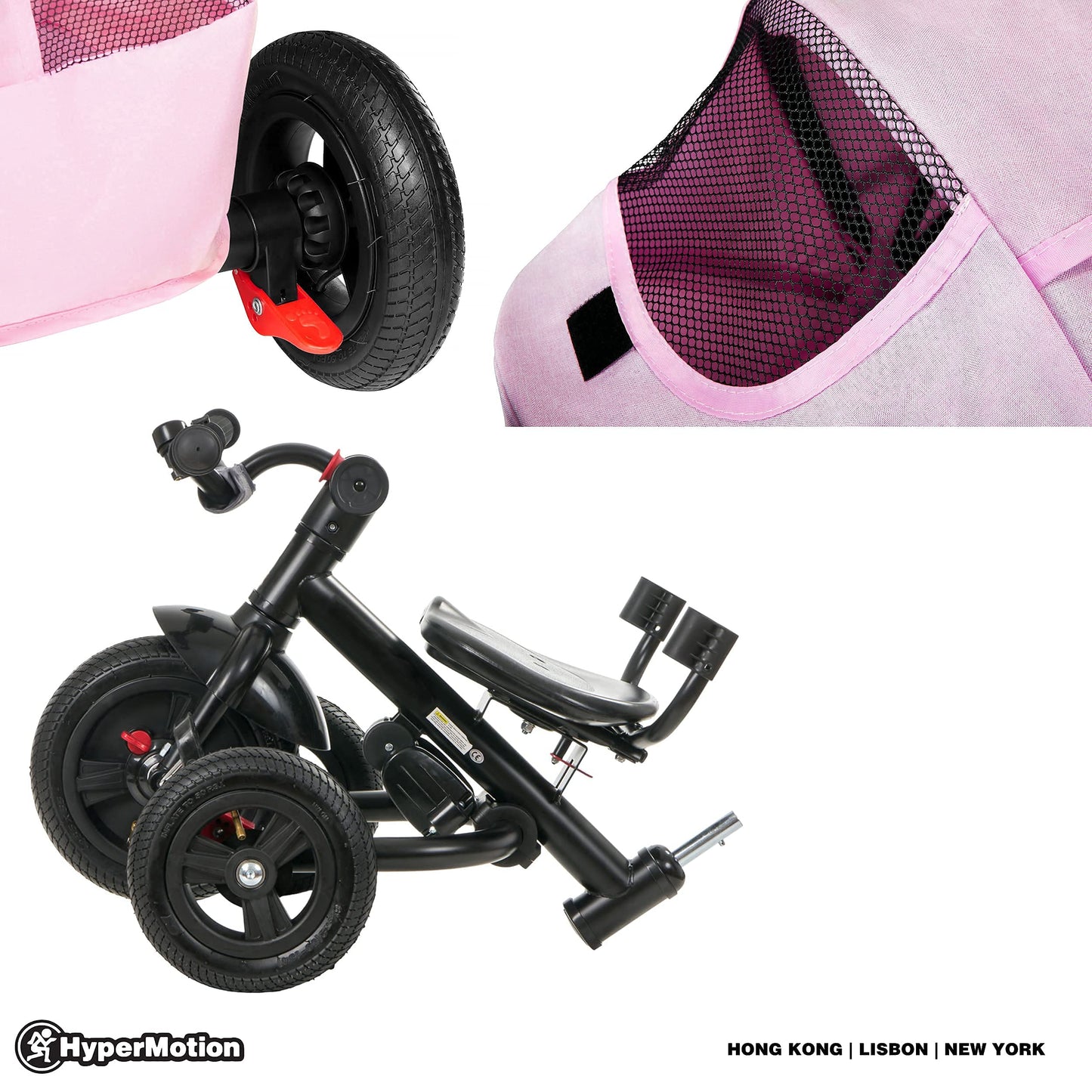 HyperMotion Toddler Tricycle with Parent Handle, Canopy, Safety Belt & Basket — From 12 Months