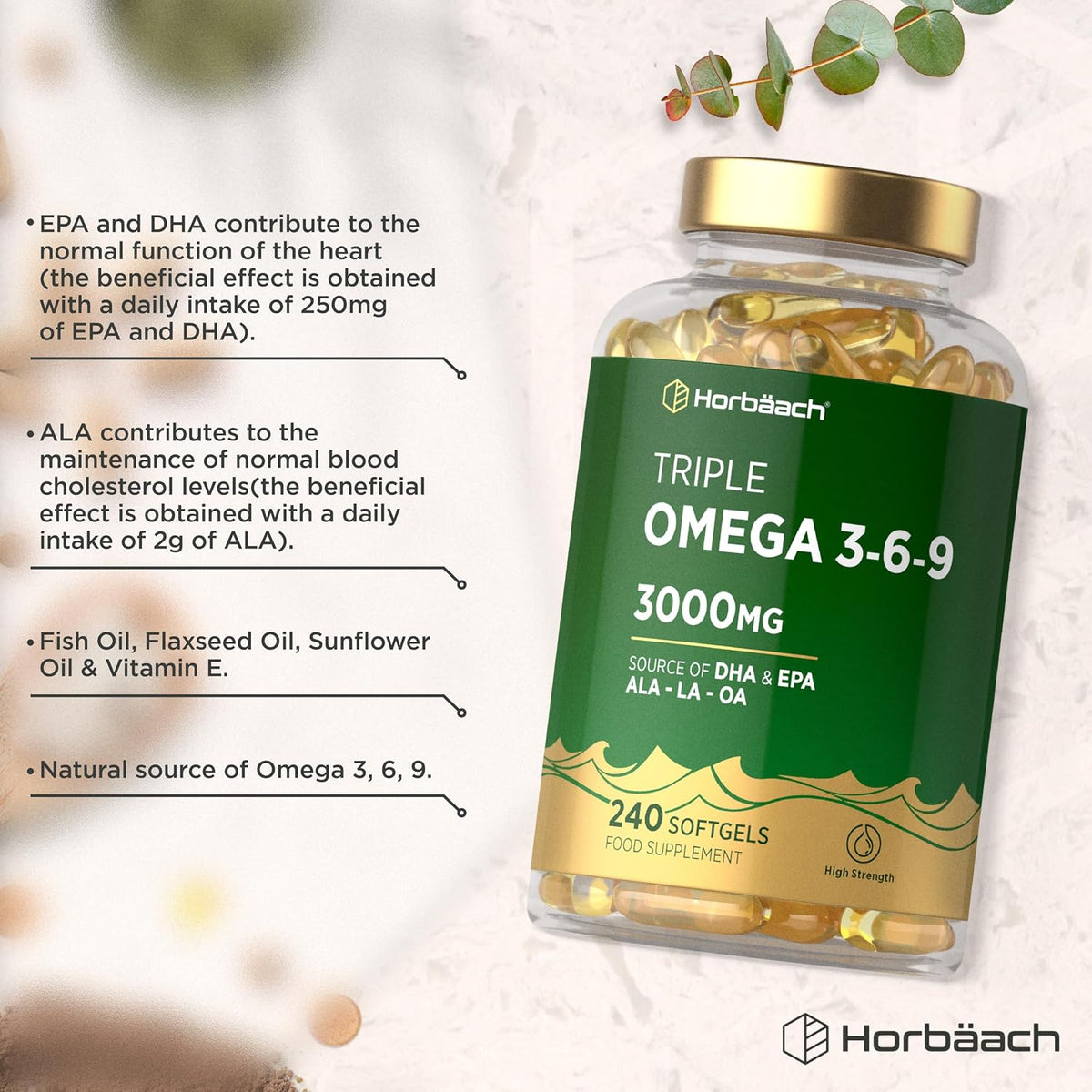 Triple Omega 3 6 9 Capsules 3000mg ALA, LA & OA - 240 Softgels