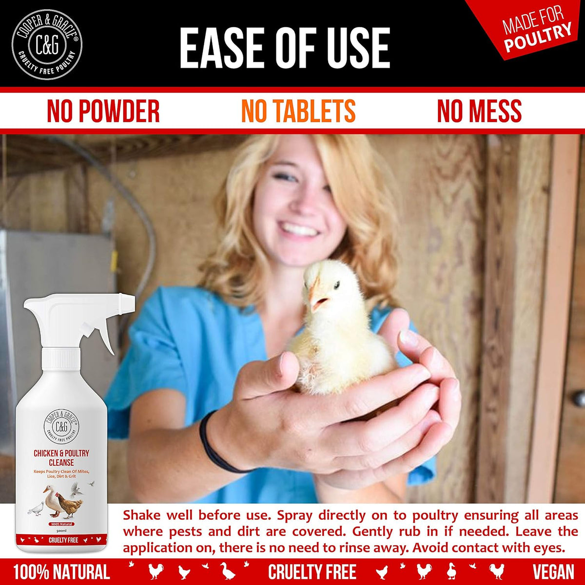 Cooper and Gracie Chicken & Poultry Cleanse Spray, Red Mite & Lice Care