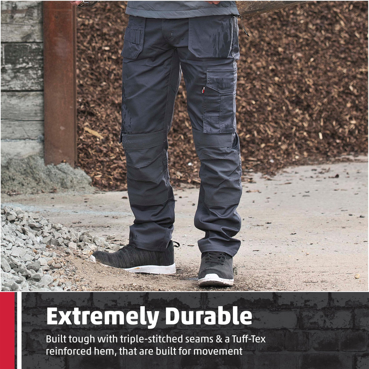TuffStuff - Proflex Work Trousers - Heavy-Duty Tradesman Trousers with Knee Pad Pockets & Tuck-Away Holster Pockets - 260gsm Full Stretch Fabric, Slim Fit Design
