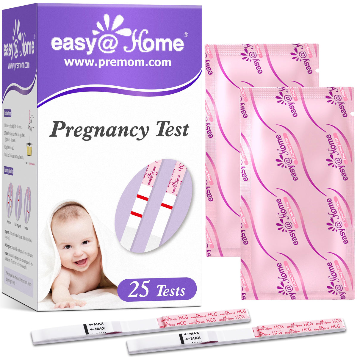 Easy@Home 20 Pregnancy Test Strips for Early Detection, Premom App Support