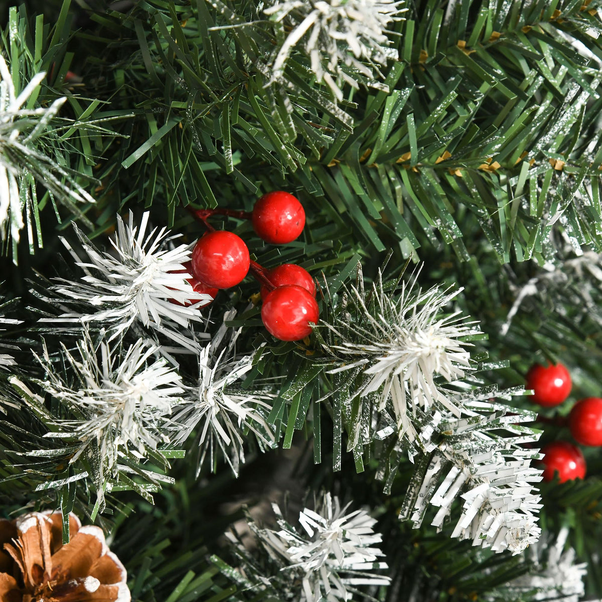 HOMCOM 5FT Artificial Christmas Tree Xmas Pencil Tree Red Berries Green
