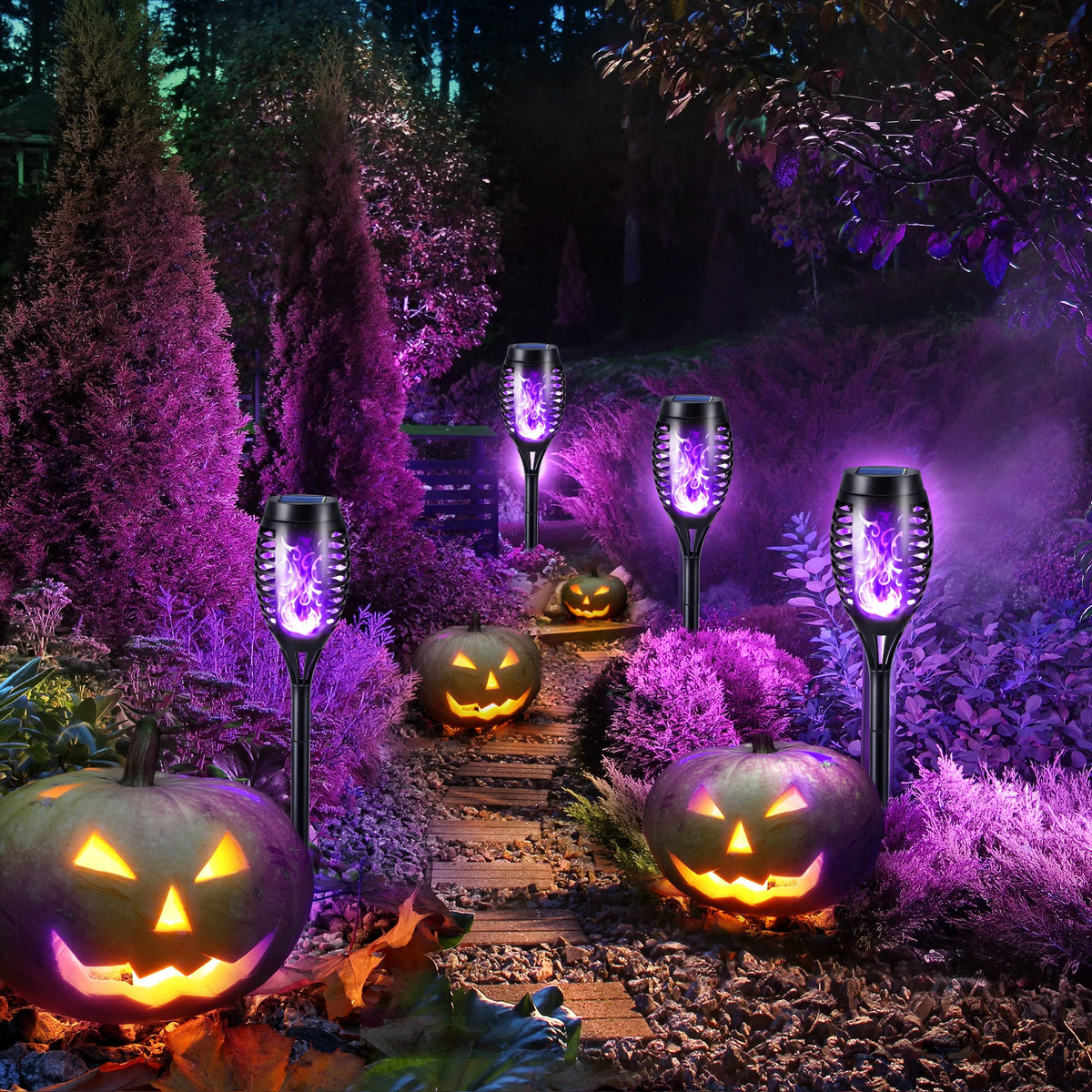 Geemoo 6 Pack Solar Flickering Dancing Flame Lights Waterproof Solar Torch Lights for Outdoor Garden Patio Pathway Yard Driveway Decorative, Warm White
