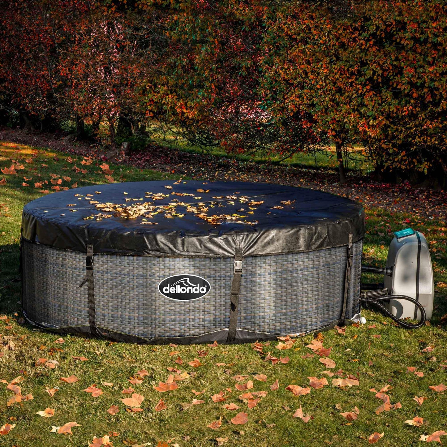 Dellonda 2-4 Person Inflatable Hot Tub Spa with Smart Pump - Rattan Effect - DL90