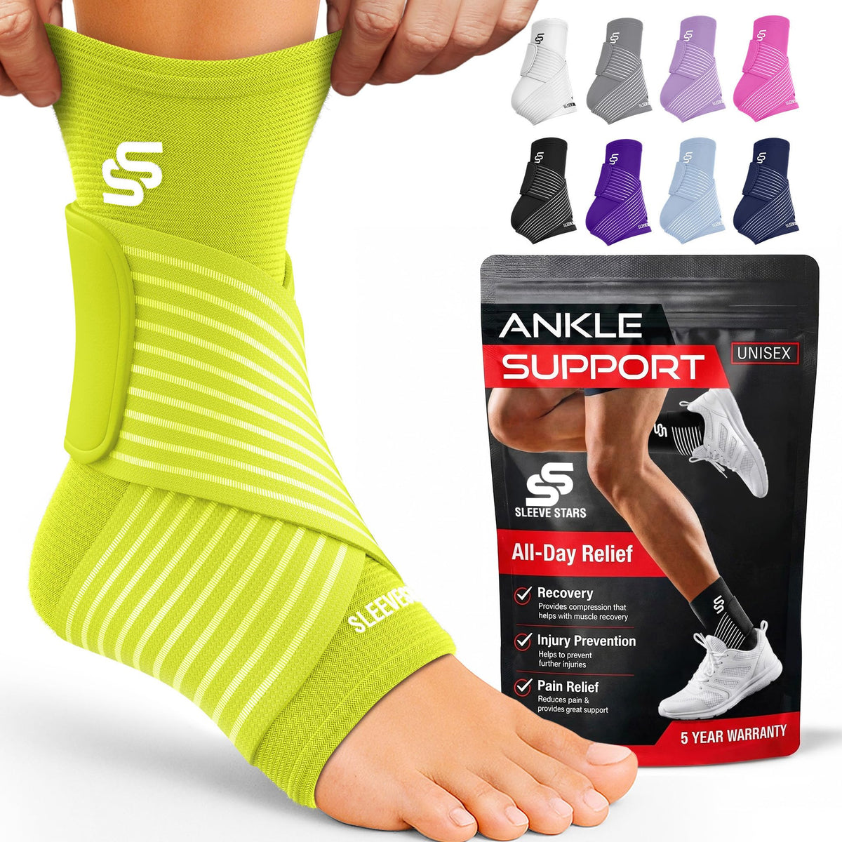 Sleeve Stars Ankle Brace Men & Women Support (Single/L:12"-13"/Black)